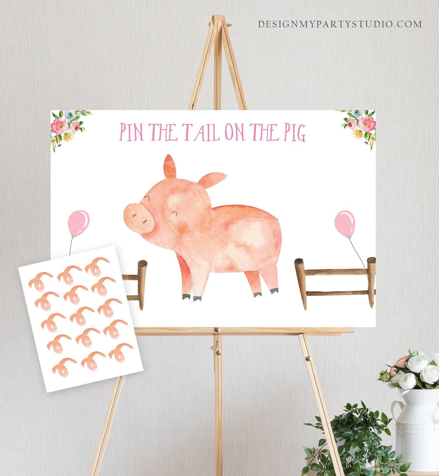 Editable Pin the Tail on the Pig Girl Farm Birthday Game Farm Animals Party Animals Decor Barnyard Download Printable Corjl 0155 0188