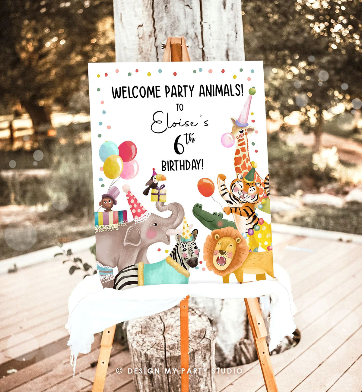 Editable Party Animals Welcome Sign Party Animal Sign Zoo Safari Welcome Jungle Sign Birthday Animals Girl Template PRINTABLE Corjl 0482