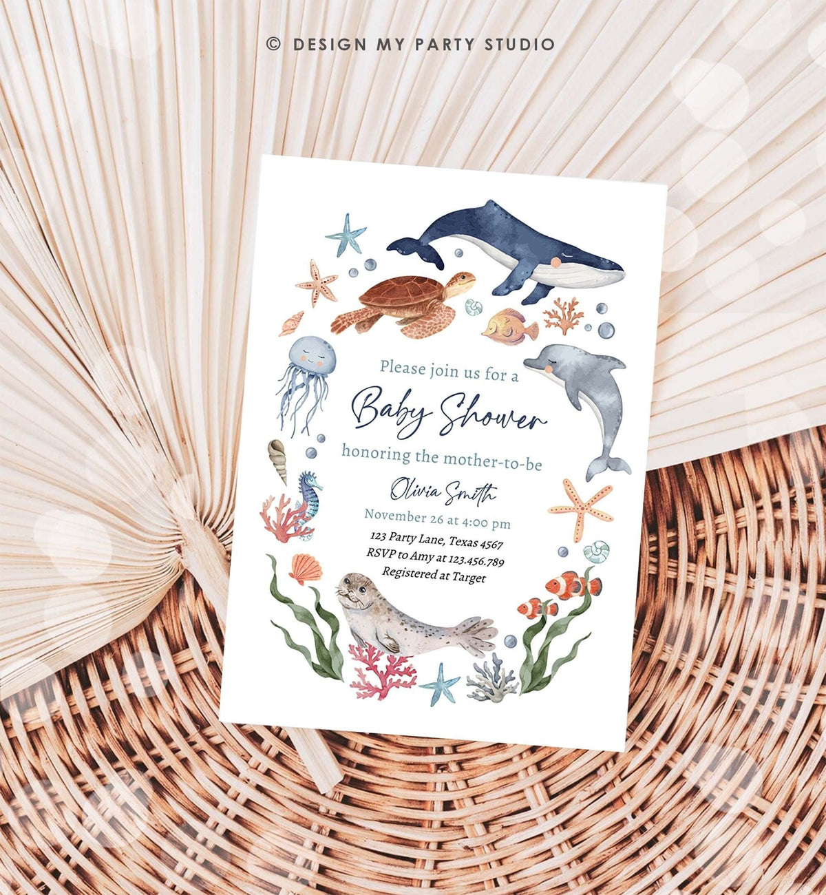 Editable Under The Sea Baby Shower Invitation Nautical Shower Invite Boy Sea Life Ocean Animals Download Printable Digital Template 0504