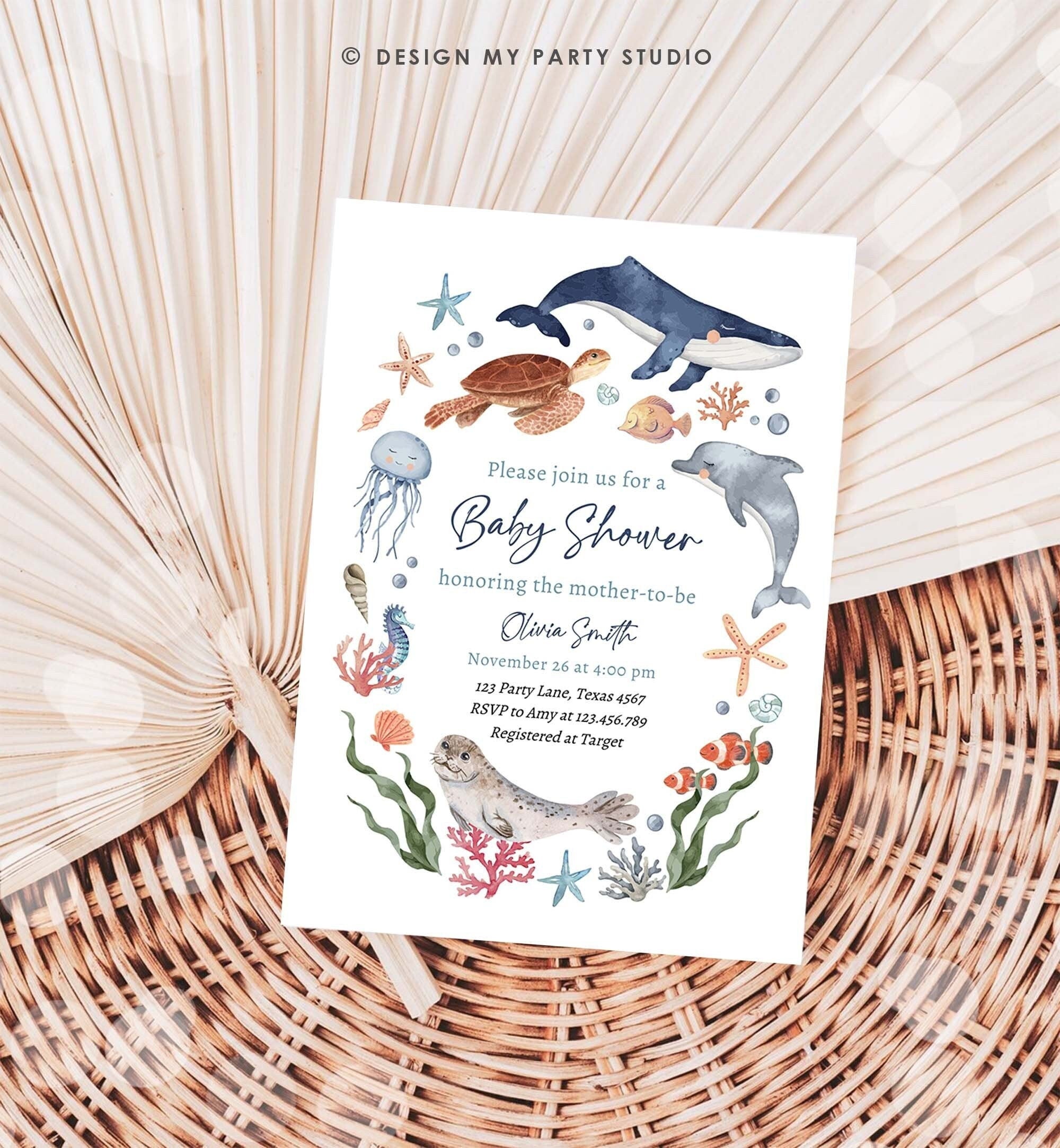 Editable Under The Sea Baby Shower Invitation Nautical Shower Invite Boy Sea Life Ocean Animals Download Printable Digital Template 0504