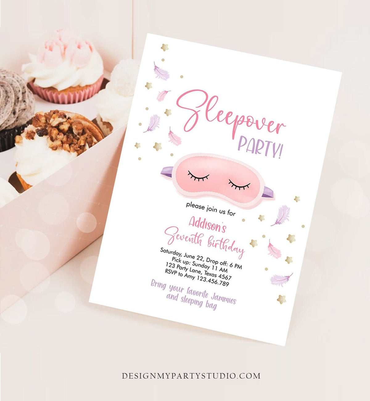 Editable Slumber Party Birthday Invitation Sleepover Birthday Invite Pink Girl Spa Tween Teen Digital Download Printable Template Corjl 0447