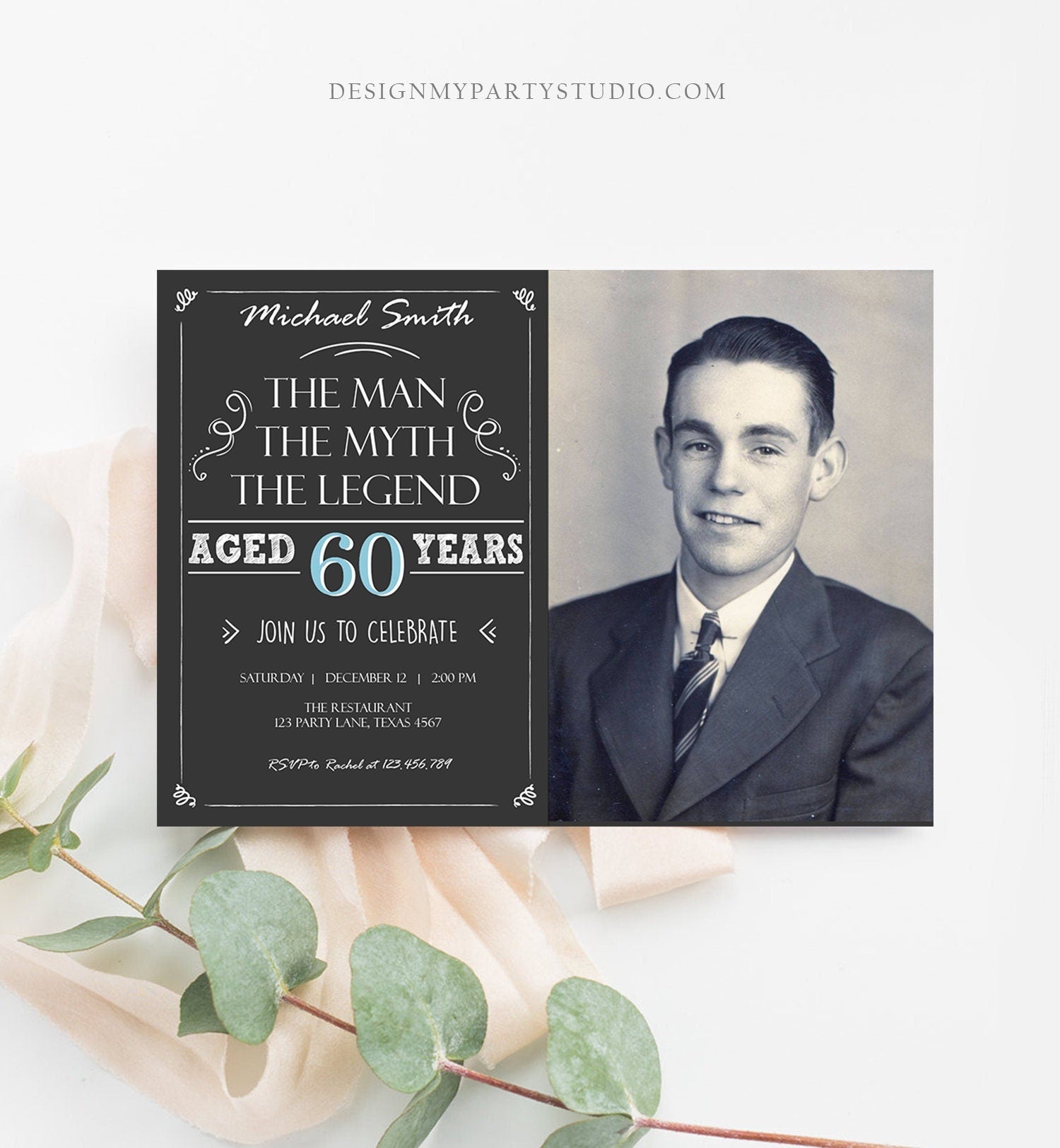 Editable The Man The Myth The Legend Birthday Invitation Man Men Adult Birthday Invite Rustic Chalk Download Printable Invitation Corjl 0101