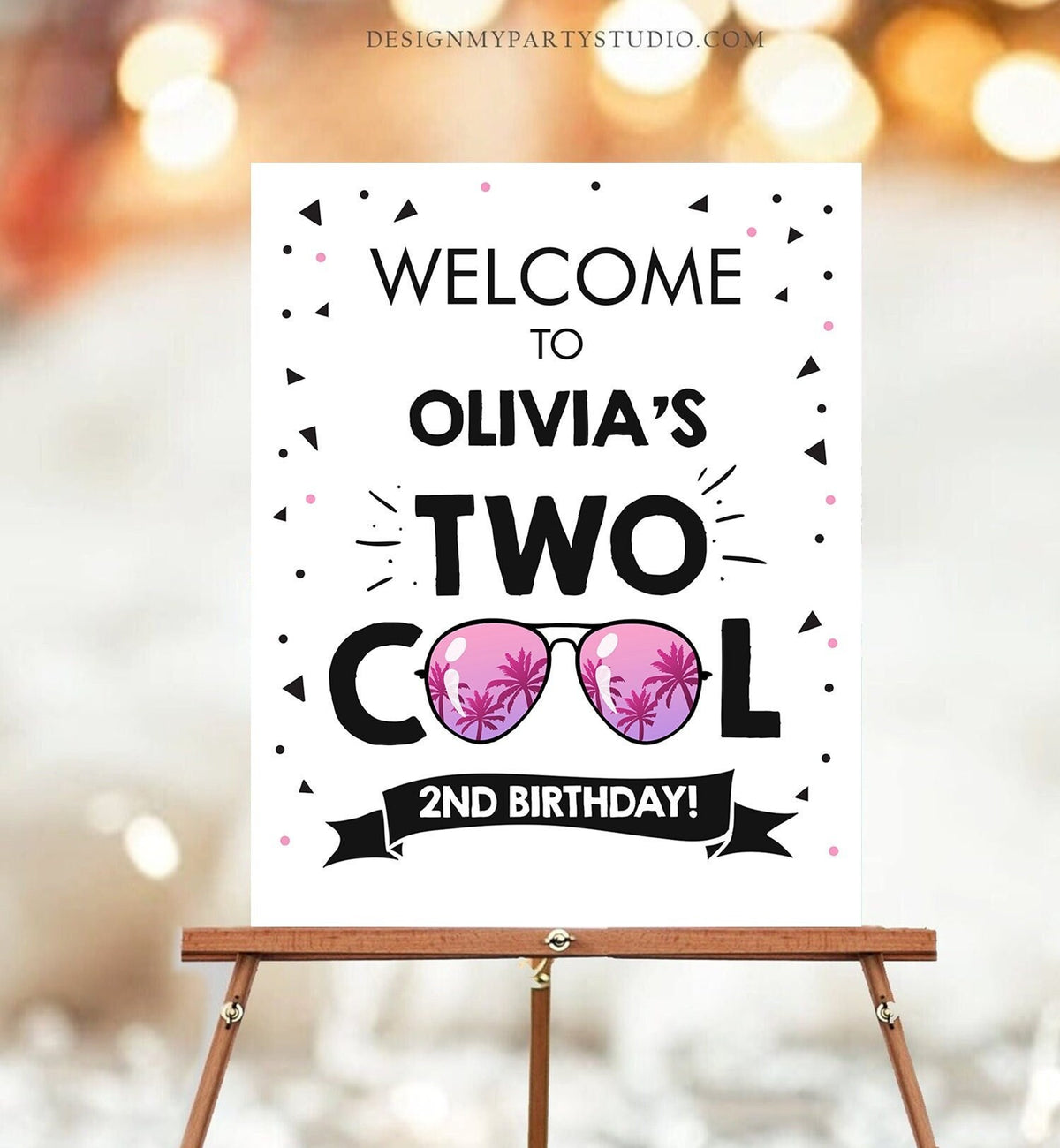 Editable Two Cool Birthday Welcome Sign 2nd Birthday I&#39;m This Many Welcome Girl Birthday Sunglasses Palm Template PRINTABLE Corjl 0136