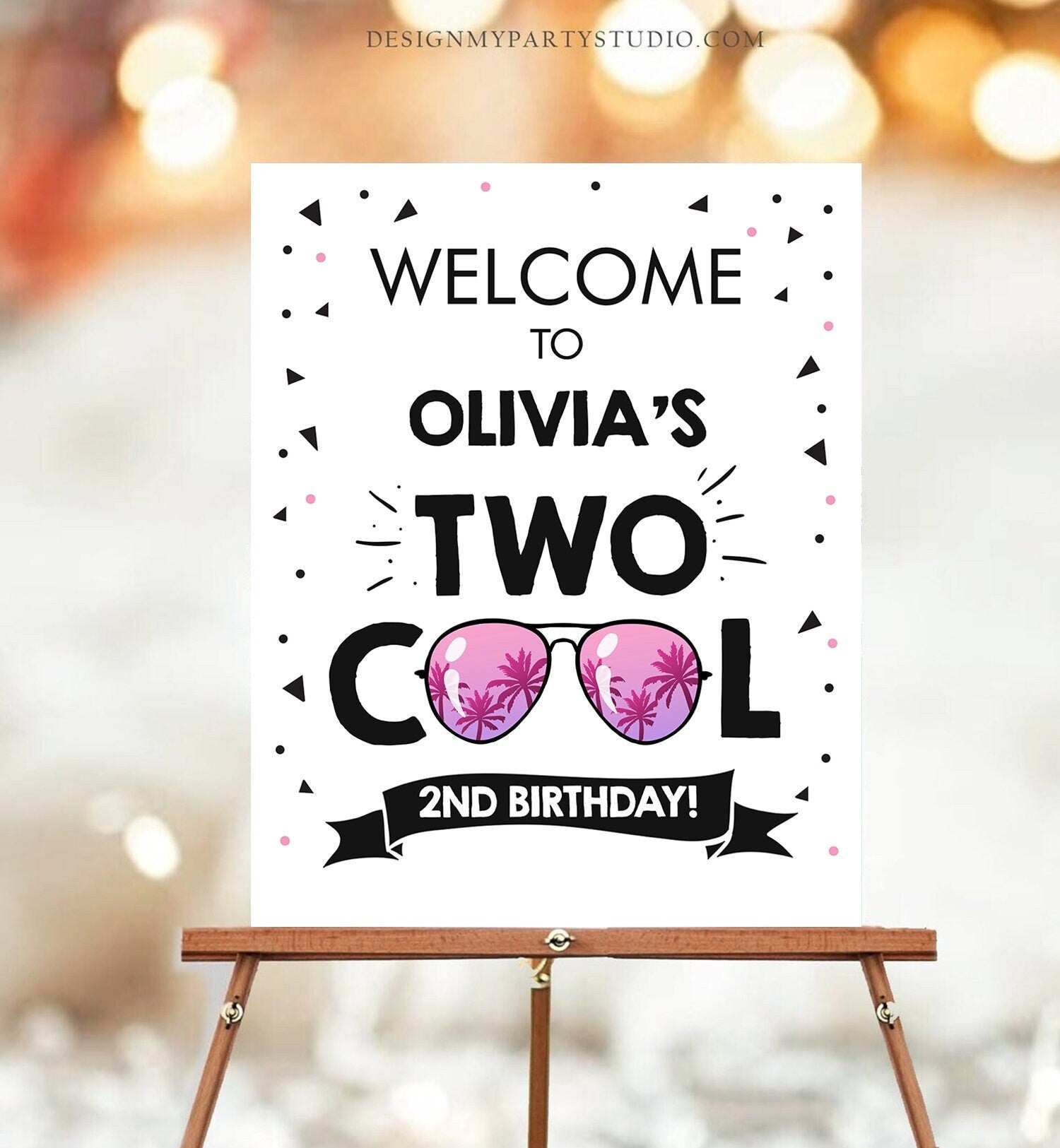 Editable Two Cool Birthday Welcome Sign 2nd Birthday I'm This Many Welcome Girl Birthday Sunglasses Palm Template PRINTABLE Corjl 0136