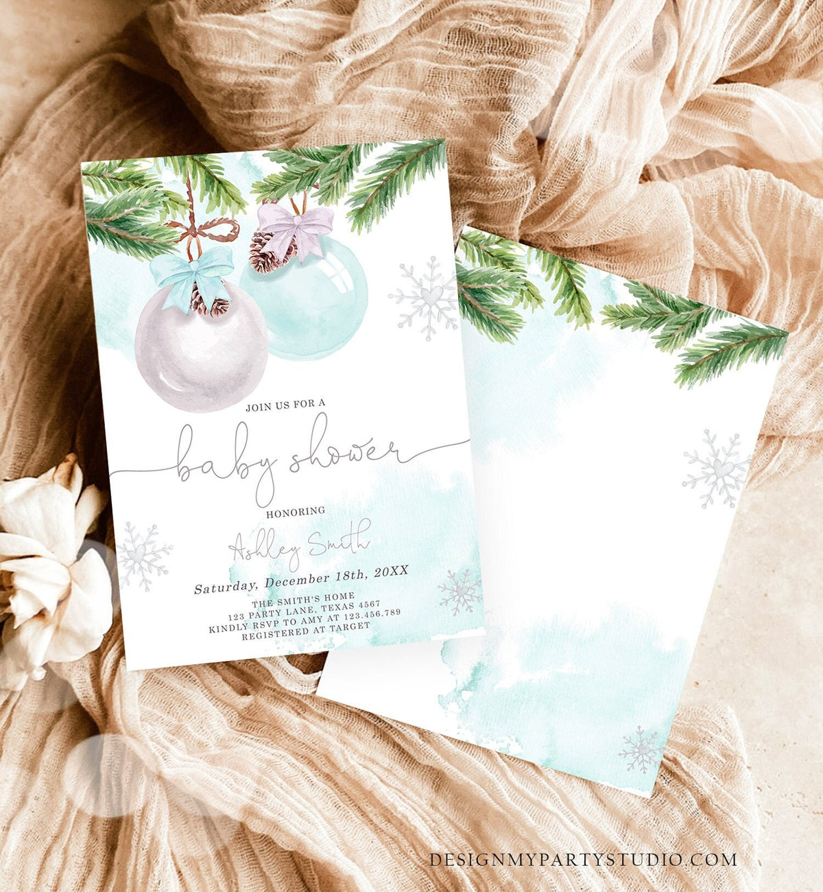 Editable Winter Baby Shower Invitation Baby It&#39;s Cold Outside Christmas Baby Shower Boy Blue Watercolor Template Download Corjl 0490