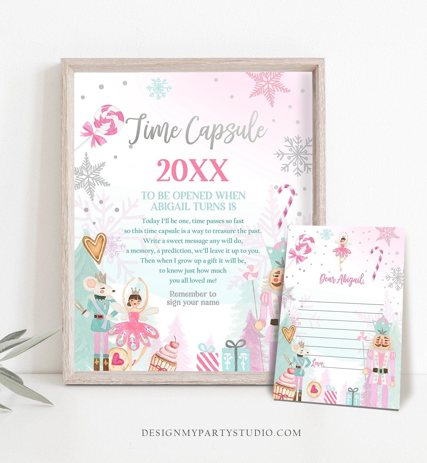 Editable Nutcracker Time Capsule Nutcracker First Birthday Party Girl Land of Sweets Winter Fairy Guestbook Template Printable Corjl 0352