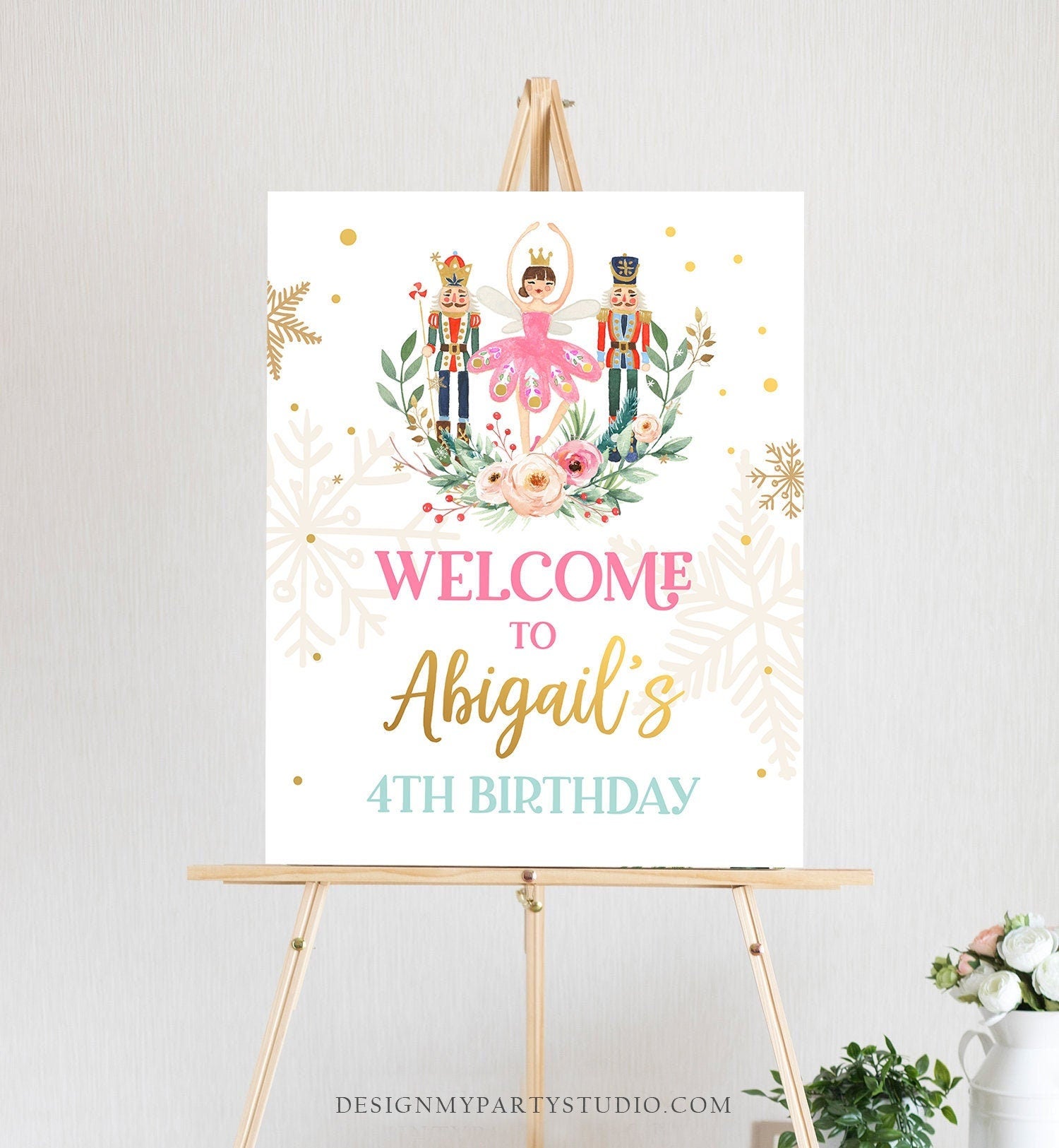 Editable Nutcracker Birthday Welcome Sign Winter Birthday Girl Sugar Plum Fairy Christmas Party Holiday Sign Template PRINTABLE Corjl 0352