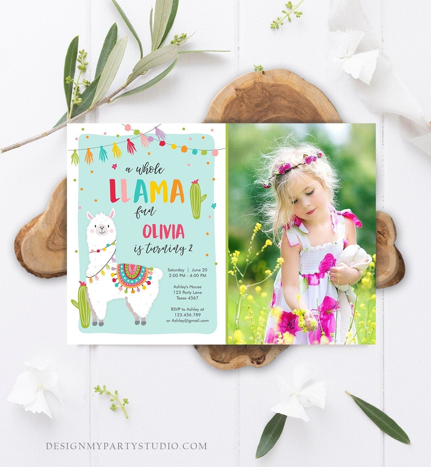 Editable Whole Llama Fun Birthday Invitation Fiesta Mexican Cactus Alpaca Girl Pink Party Instant Download Printable Corjl Template 0079