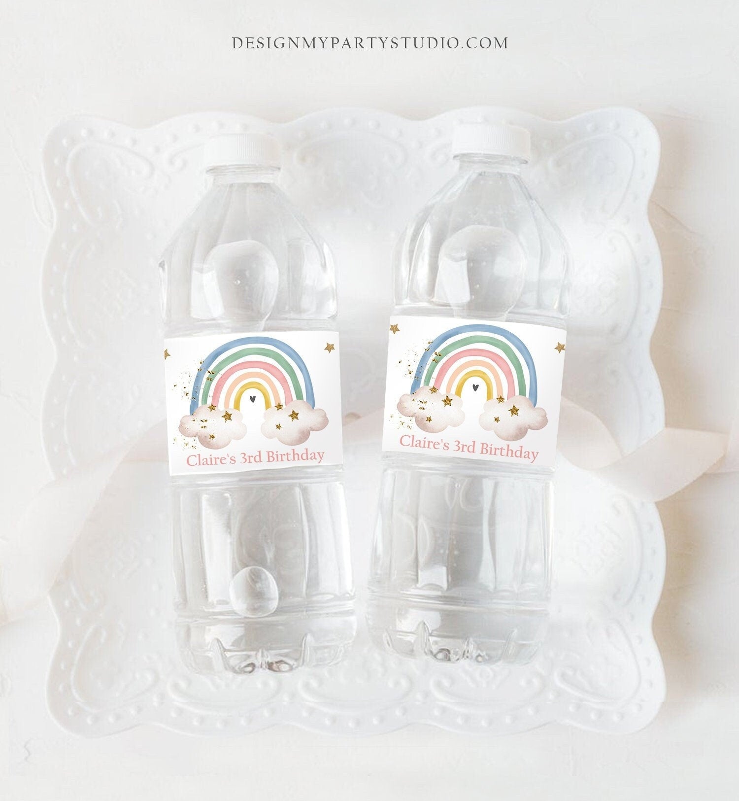 Editable Rainbow Water Bottle Labels Boho Rainbow Birthday Girl Bohemian Party Decor Baby Shower Printable Bottle Labels Template Corjl 0387