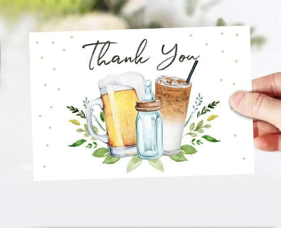 Brewing Thank you Card A Baby is Brewing Thank You Note 4x6&quot; Love is Brewing Beer Baby Shower Gender Neutral Instant Download 0190