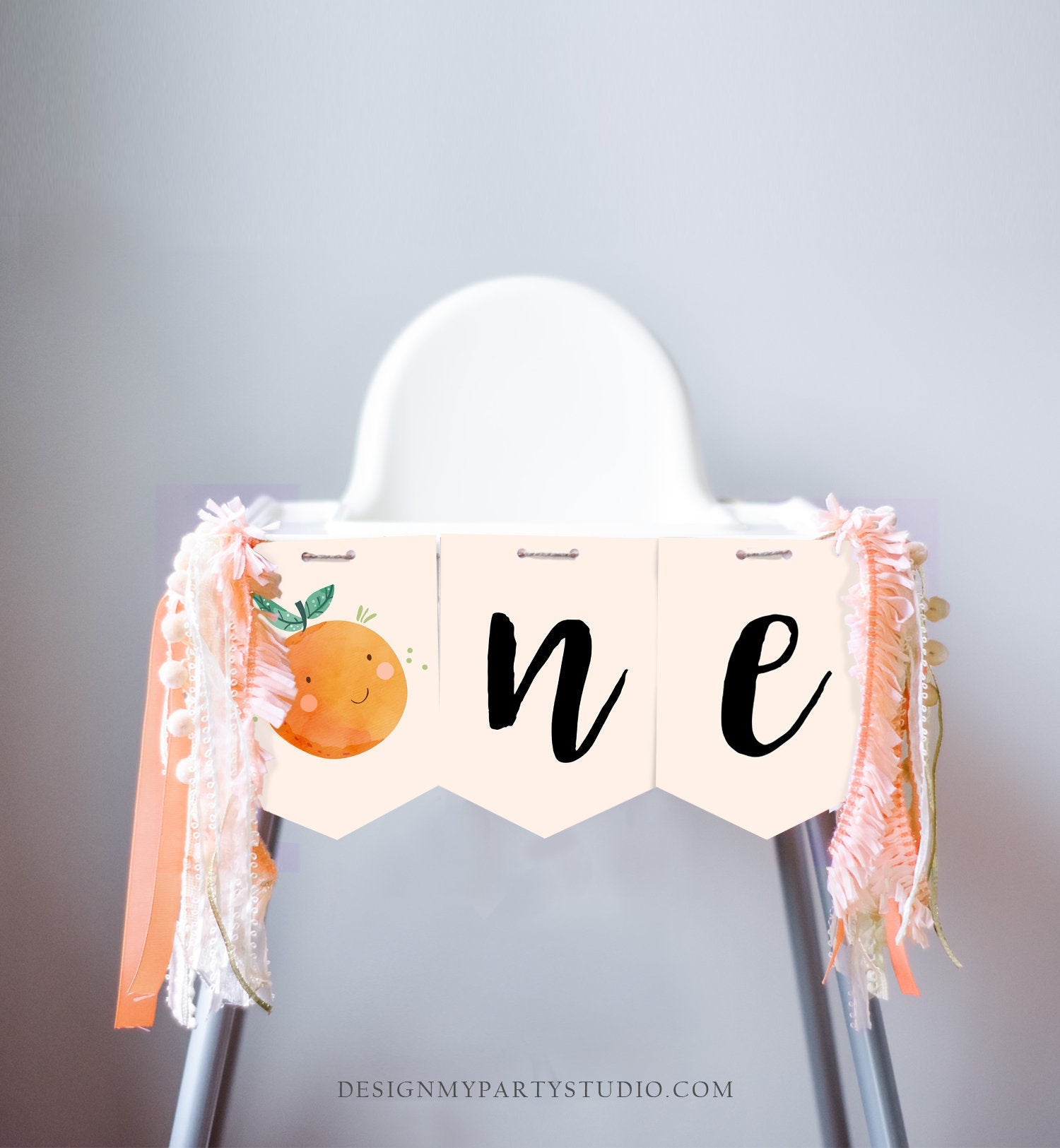 Little Cutie High Chair Banner Oranges 1st First Birthday Girl Boy High Chair ONE Banner Party Decor Cutie Citrus PRINTABLE Digital 0330