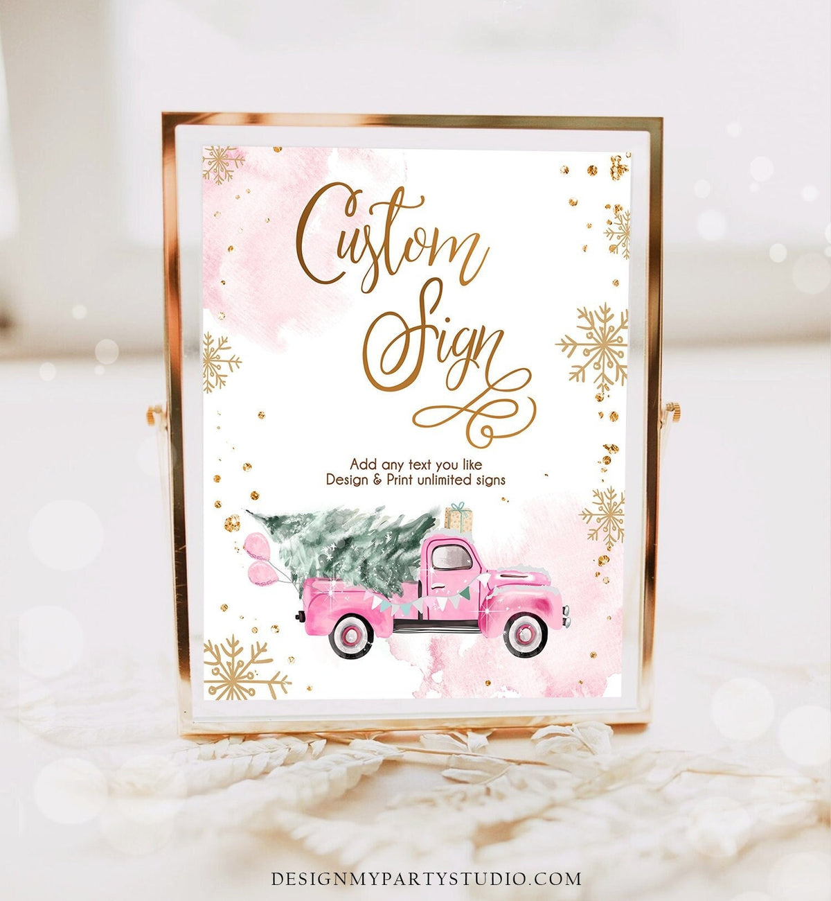 Editable Custom Sign Winter Truck Sign Winter Onederland Pink Truck Girl First Birthday Party 8x10 Download PRINTABLE Corjl 0495