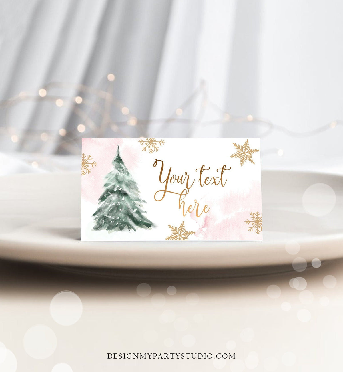 Editable Baby It&#39;s Cold Outside Food Tent Cards Winter Tree Labels Girl Birthday Baby Shower Place Cards Snow Printable Template Corjl 0363