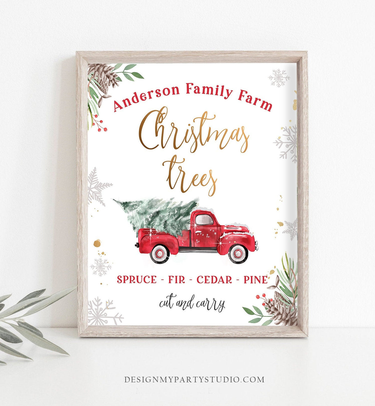 Editable Personalized Christmas Tree Farm Sign Farm Fresh Christmas Trees Home Decor Farmhouse Tree Red Truck Template PRINTABLE Corjl 0356