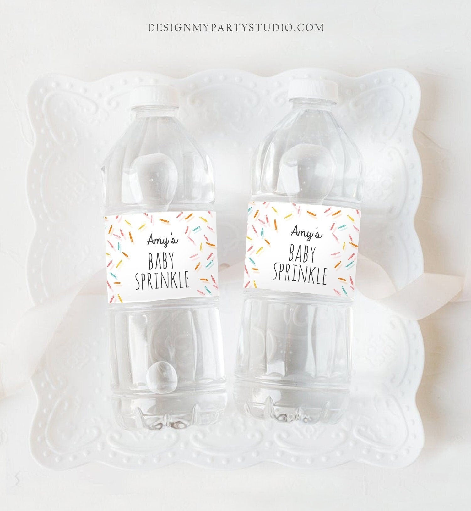 Editable Baby Sprinkle Water Bottle Labels Baby Shower Coed Gender Neutral Confetti Sprinkles Bottle Wrap Printable Template Corjl 0216