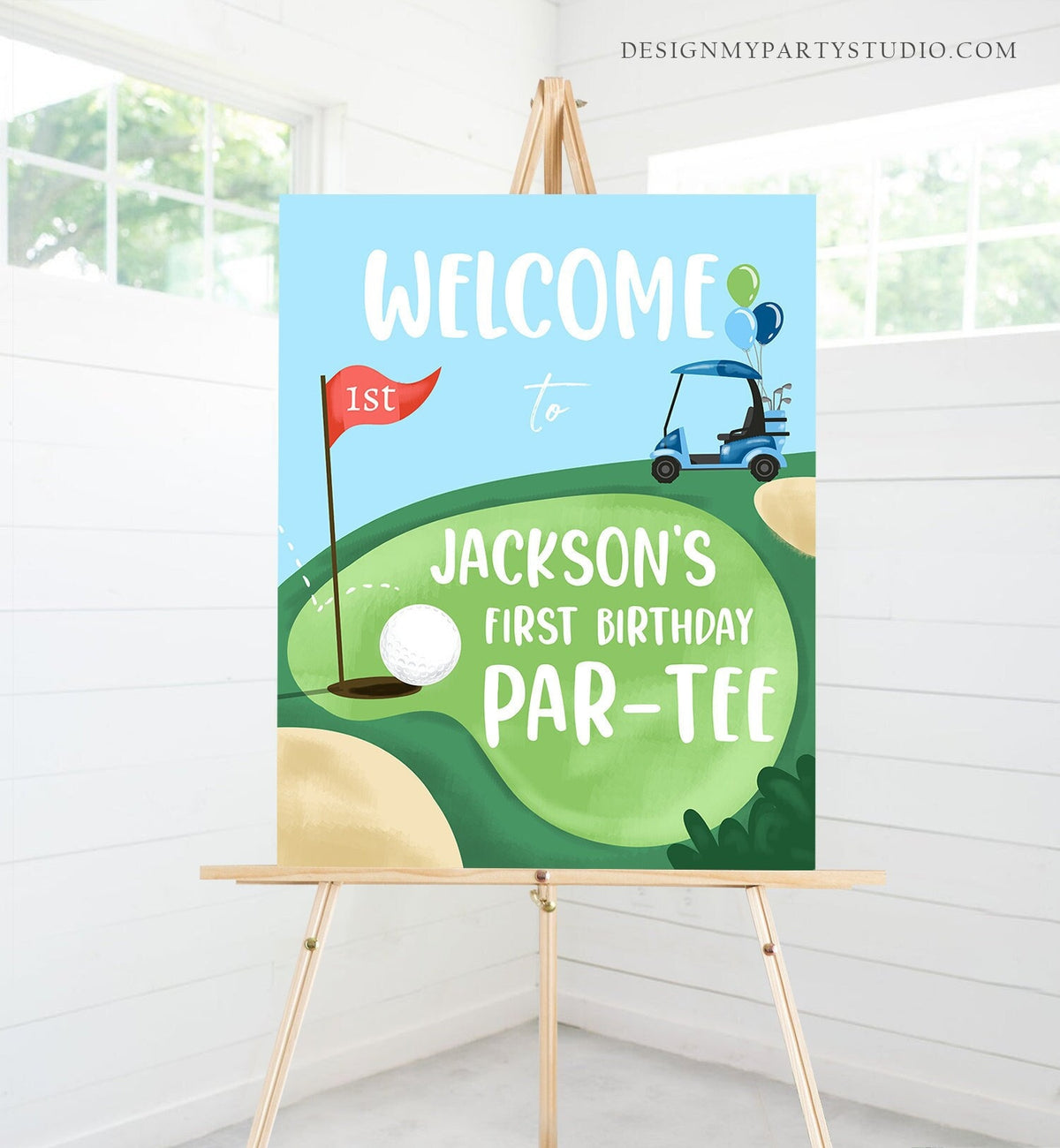 Editable Golf Birthday Welcome Sign 1st Birthday Boy Hole in One Party First Birthday Par-Tee Golfing Golf Template PRINTABLE Corjl 0405