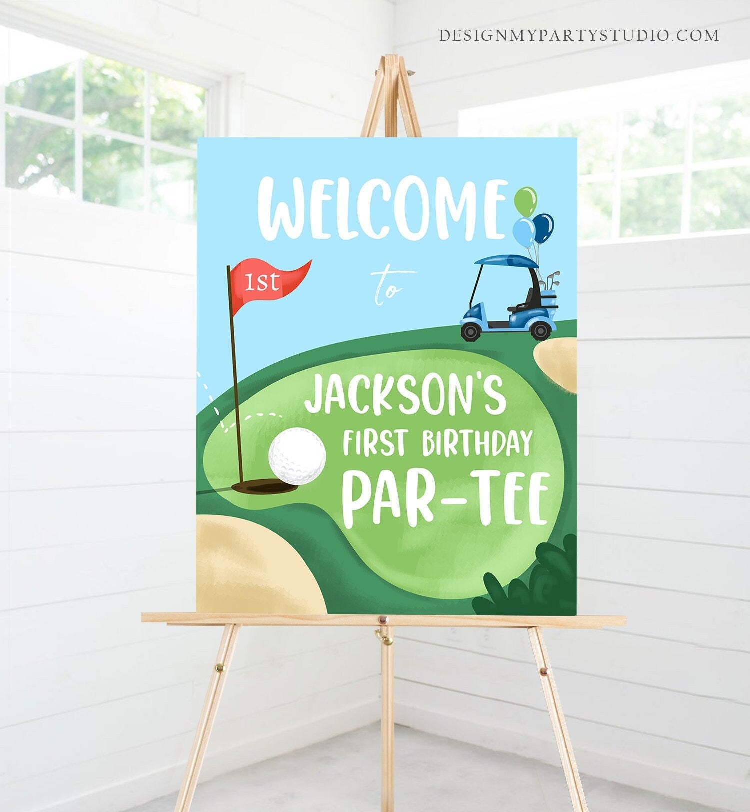 Editable Golf Birthday Welcome Sign 1st Birthday Boy Hole in One Party First Birthday Par-Tee Golfing Golf Template PRINTABLE Corjl 0405