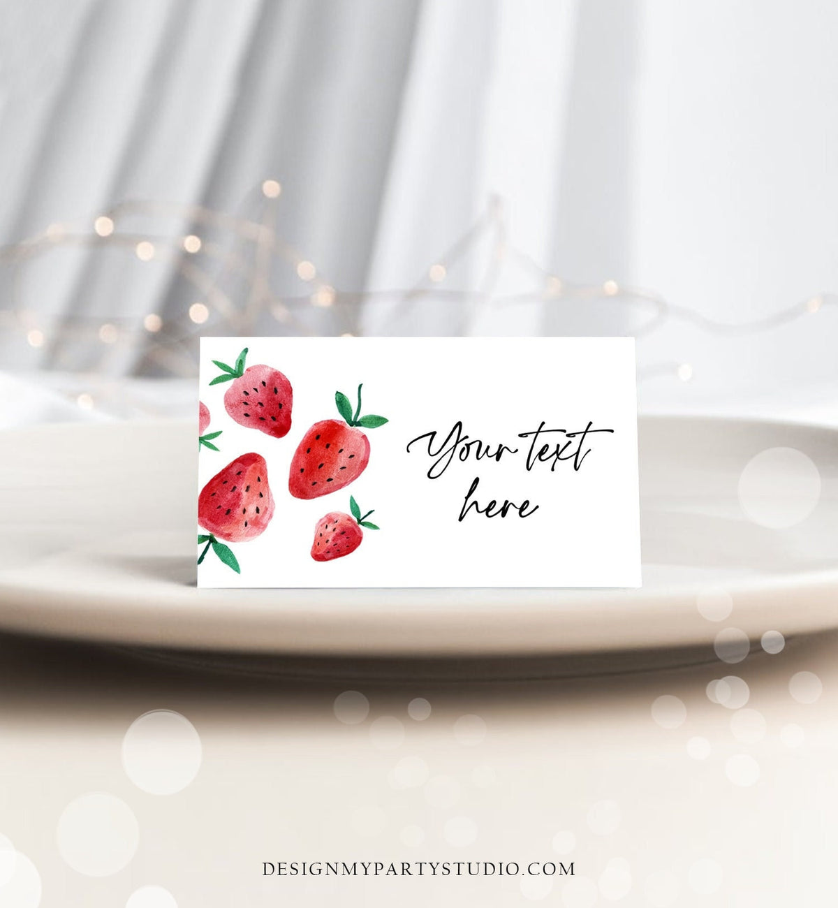 Editable Strawberry Food Labels Strawberry Birthday Party Place Card Food Tents Farmers Market Fruit Berry Sweet Girl Template Corjl 0399