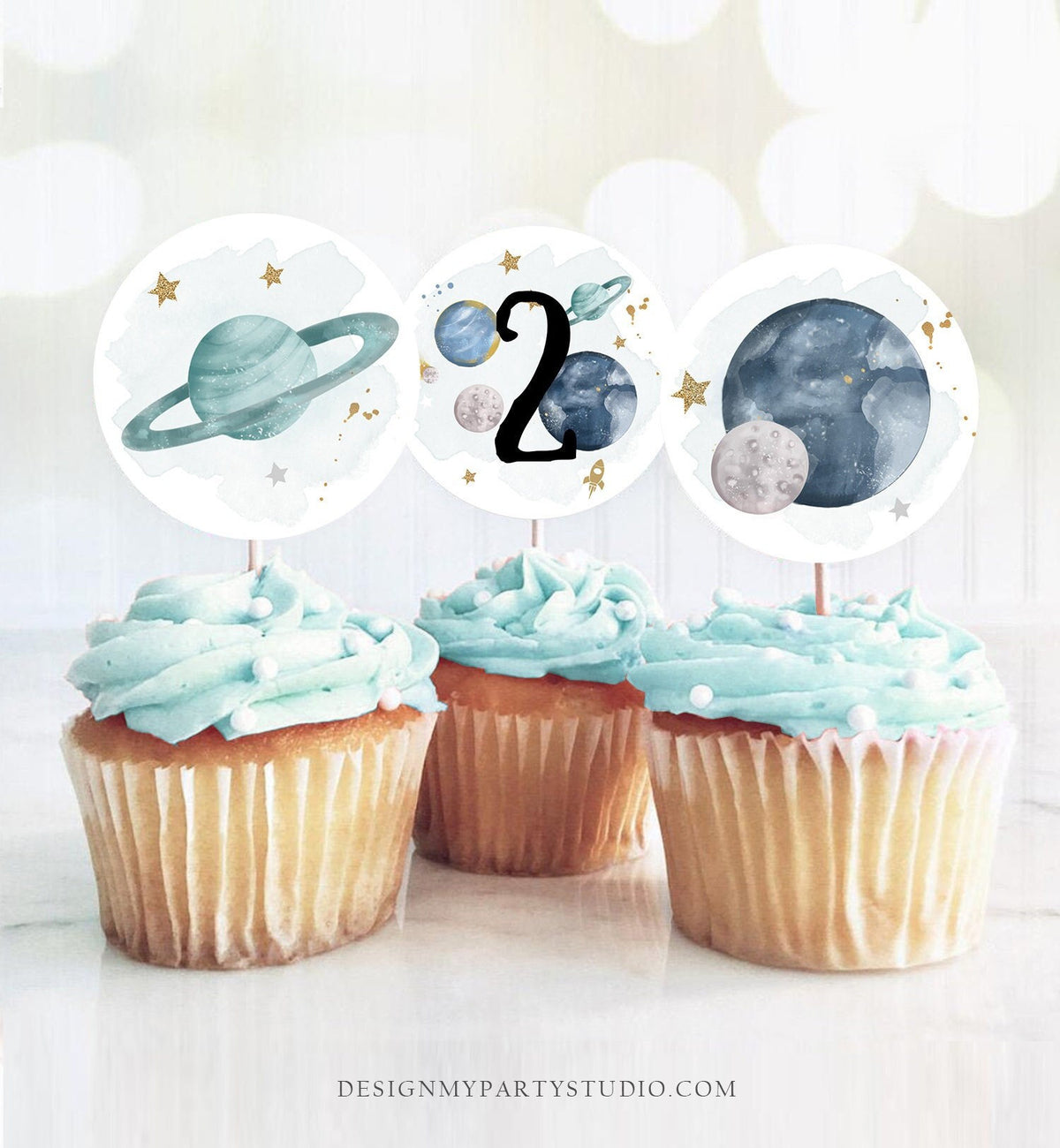 Outer Space Birthday Cupcake Toppers Second Trip Around the Sun Favor Tags Space Second Birthday Two Planets Galaxy Download PRINTABLE 0357