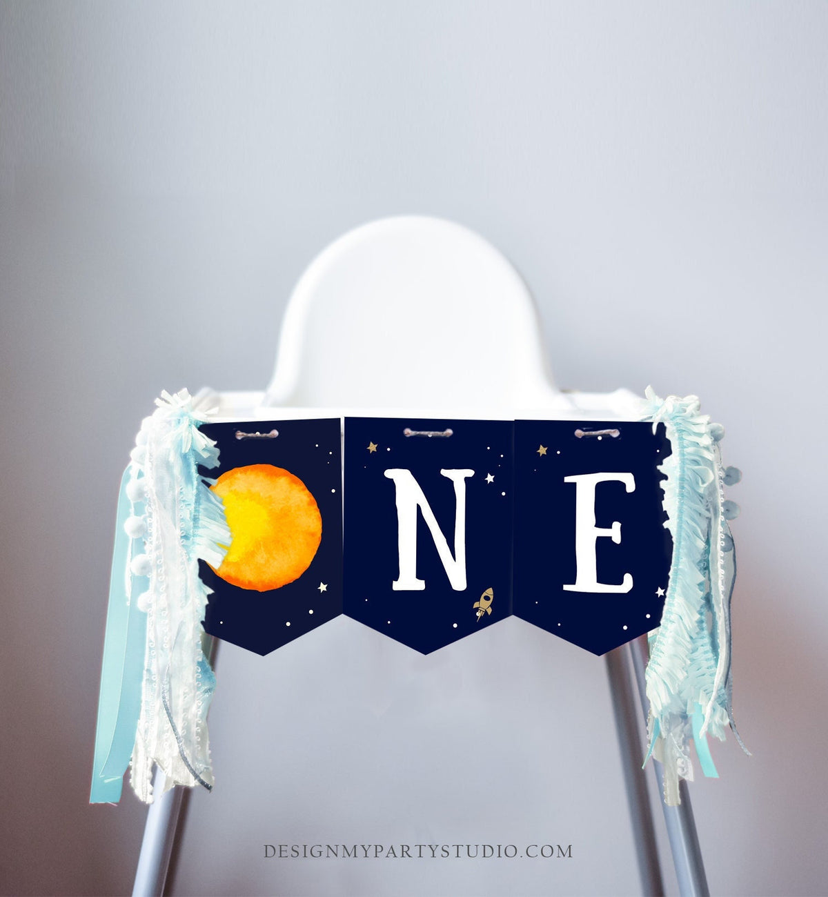 First Trip Around the Sun Space Planets High Chair Banner Astronaut Rocket 1st First Birthday Boy ONE Banner Party PRINTABLE Digital 0357