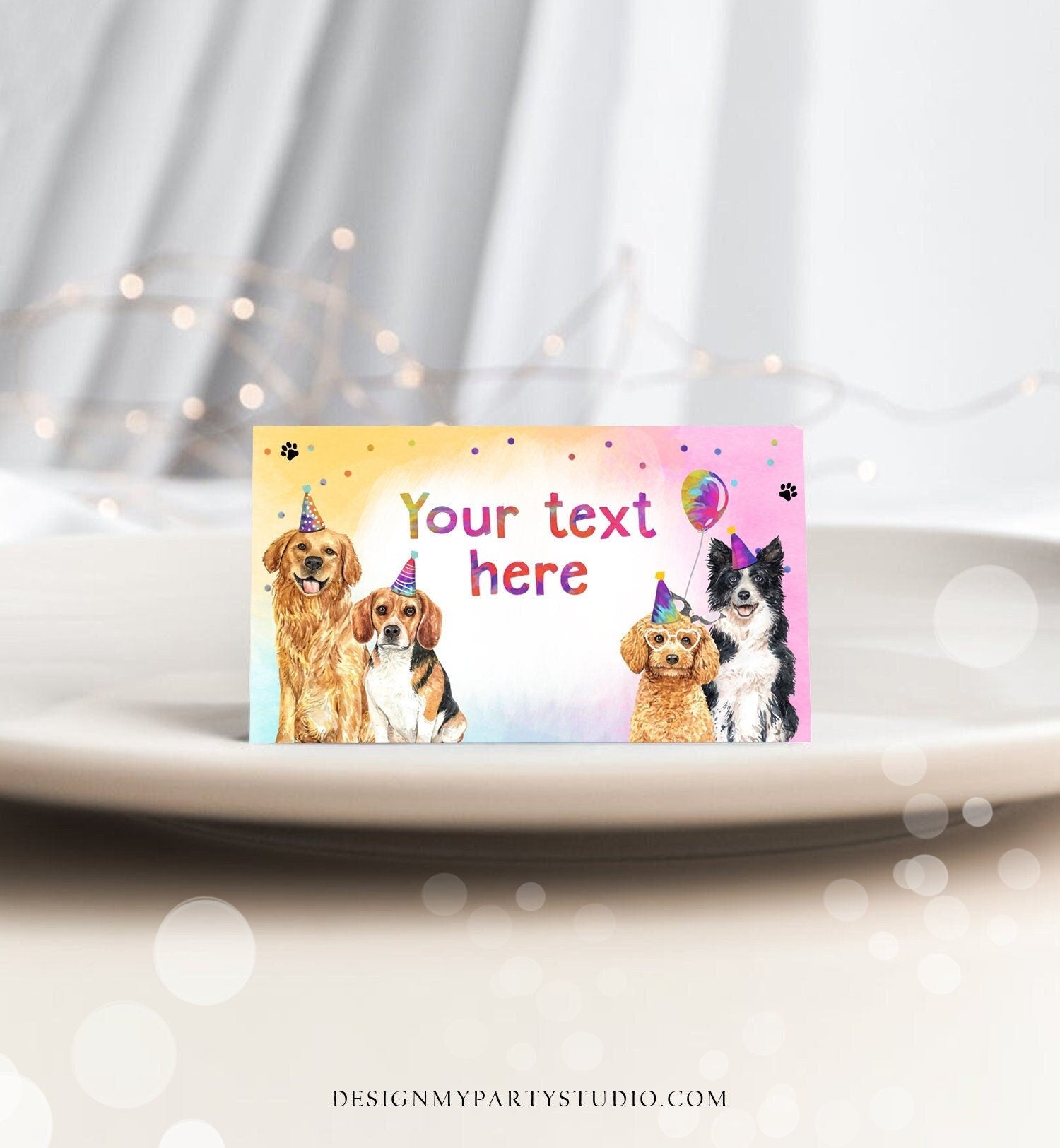 Editable Dog Food Labels Dog Birthday Place Card Tent Card Party Animals Puppy Party Pet Vet Doggy Shelter Printable Template Corjl 0460