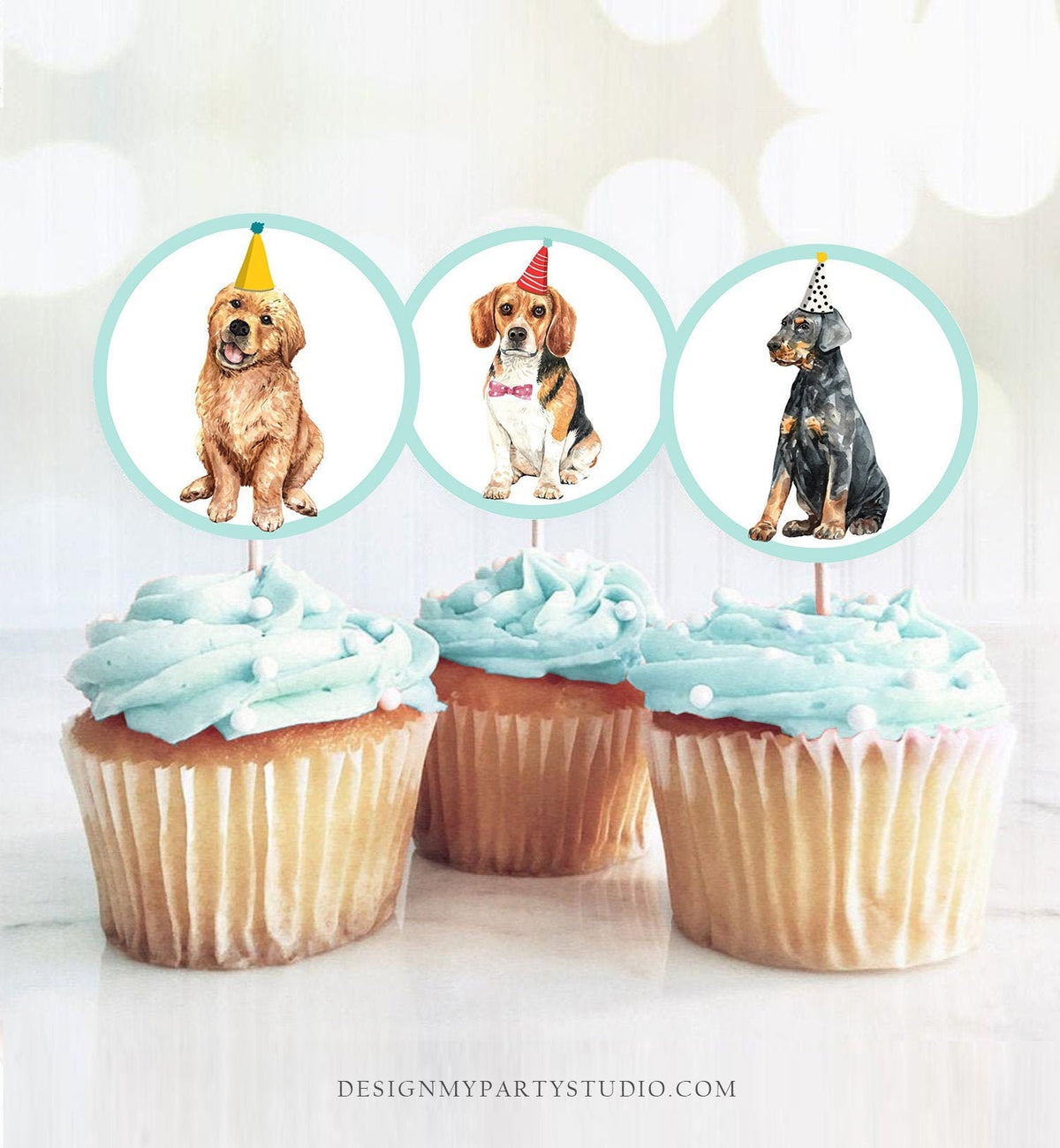 Puppy Dog Cupcake Toppers Puppy Favor Tags Puppy Birthday Dog Boy Pet Birthday Party Pup Puppies Decor Blue Download Digital PRINTABLE 0384