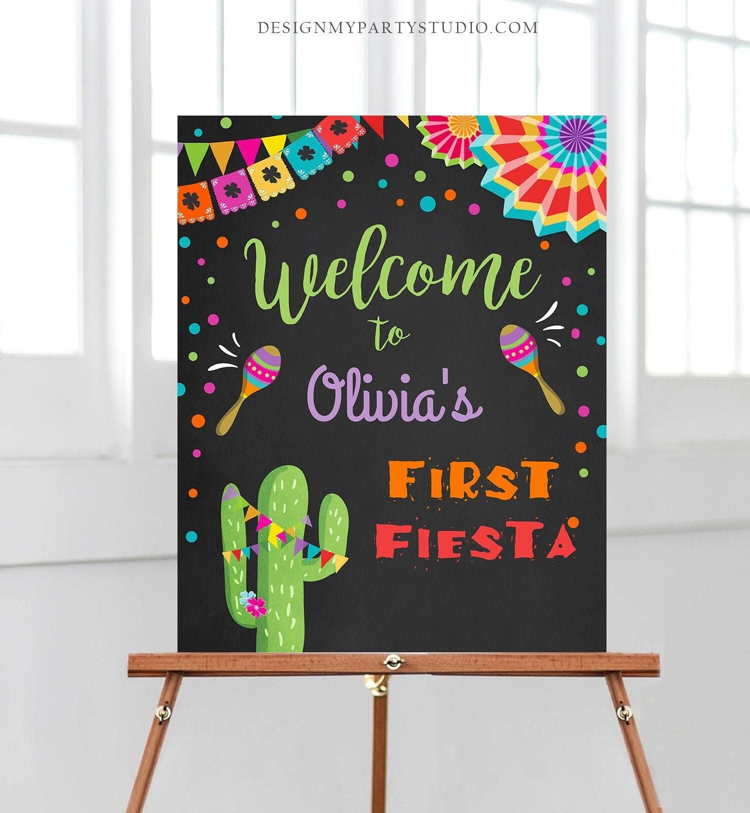 Editable Fiesta Welcome Sign First Birthday Welcome Cactus Mexican 1st Birthday First Fiesta Sign Boy Girl Corjl Template Printable 0045