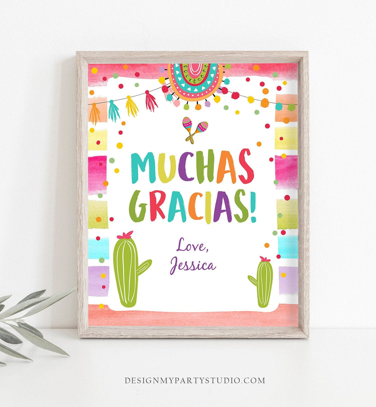 Editable Muchas Gracias Fiesta Thank You Sign Birthday Shower Girl Boy Cactus Mexican Label Floral Download Corjl Template Printable 0134