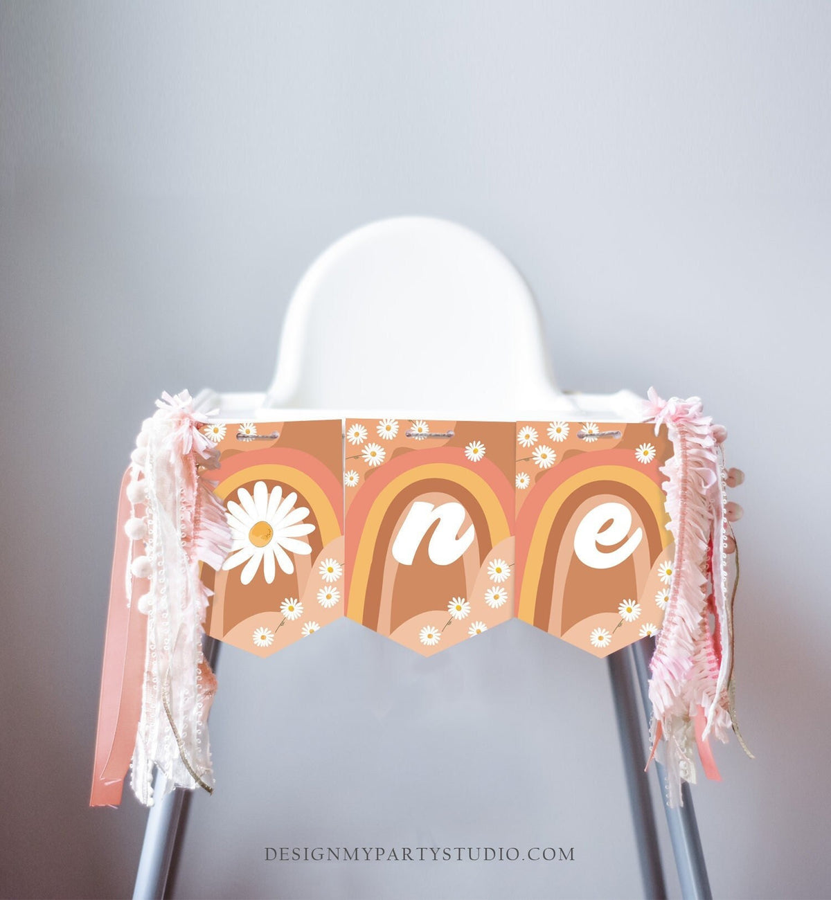 Retro Daisy High Chair Banner Groovy One Birthday Party 1st First Birthday Festival Hippie 70s ONE Floral Boho Decor PRINTABLE Digital 0428