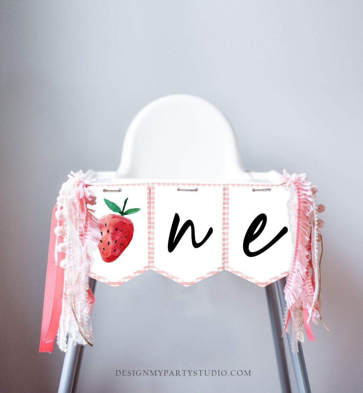 Strawberry High Chair Banner Berry First Birthday Girl 1st Strawberry Garland High Chair Banner ONE Fruit Party Decor PRINTABLE Digital 0399