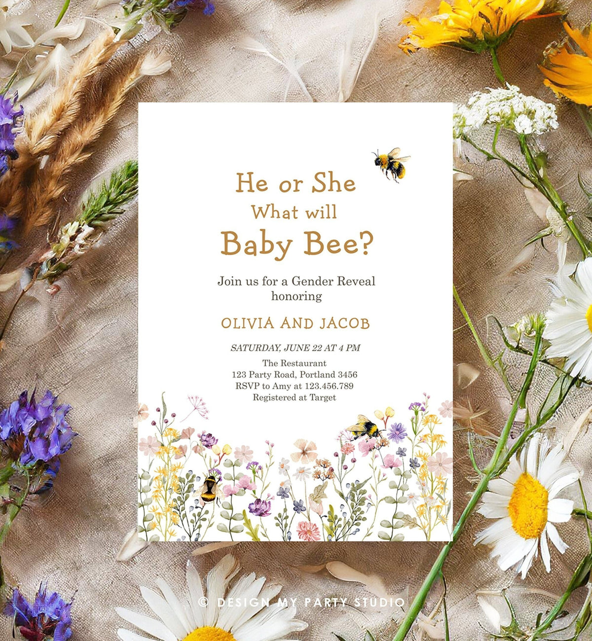 Editable Bee Gender Reveal Invitation What Will Baby Bee Invitation Gender Neutral Honey Instant Download Template Digital Corjl 0502