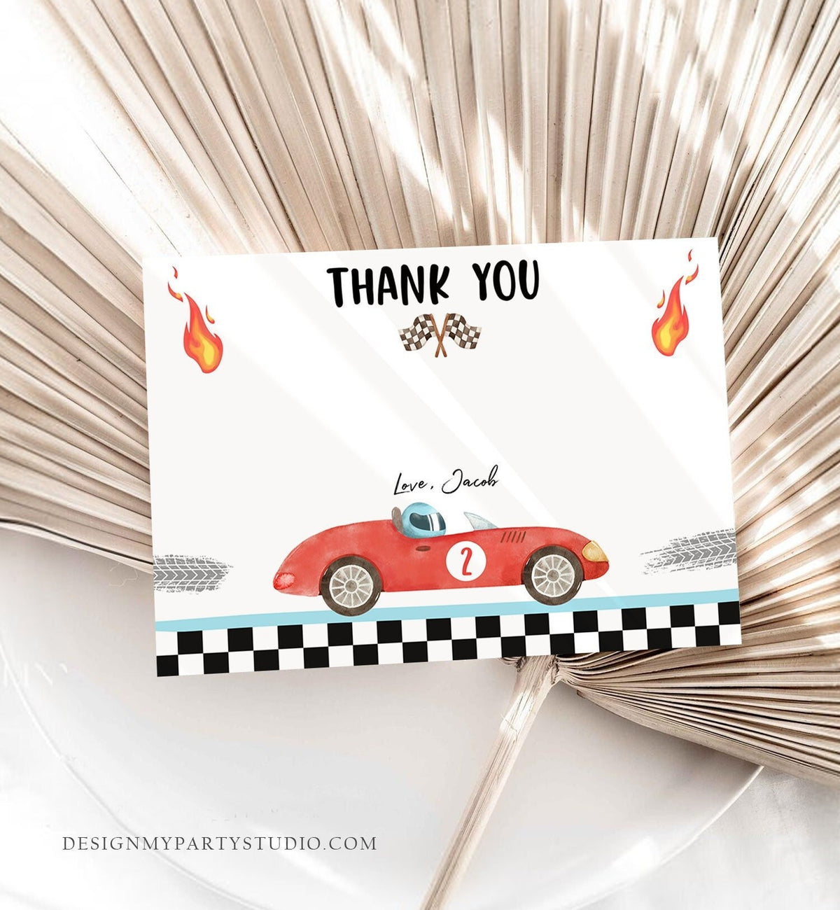 Editable Race Car Thank You Card Two Fast Birthday Boy Red Racing Car Thank You Card Birthday Fast One Template Instant Download Corjl 0424