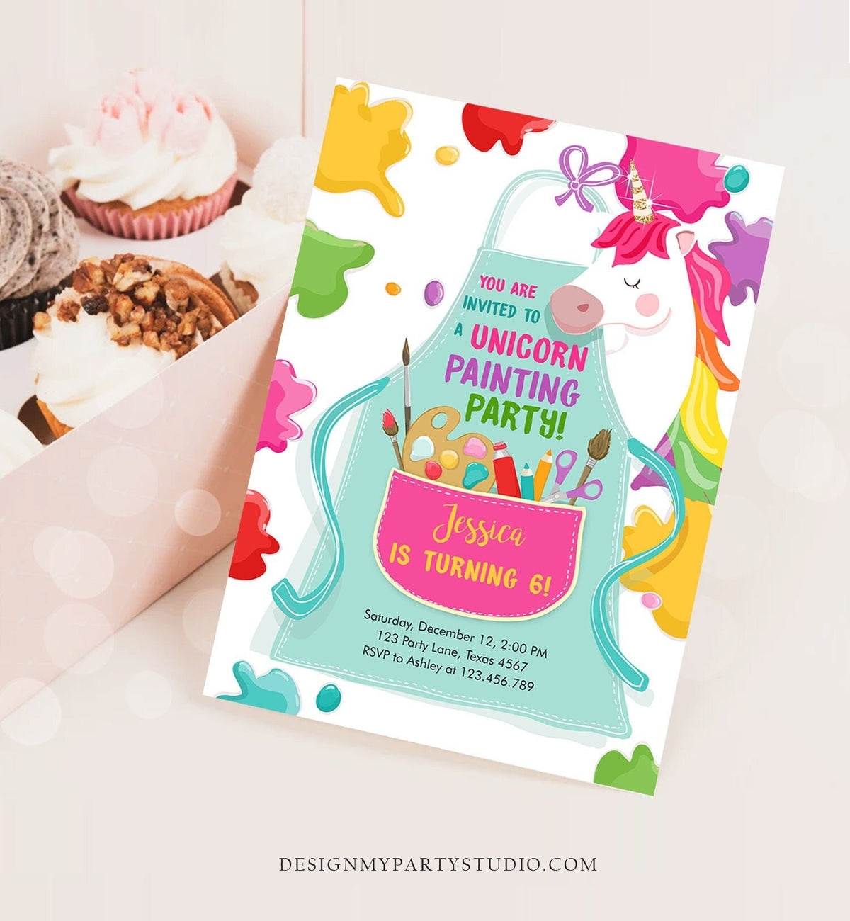 Editable Unicorn Painting Party Invitation Art Party Birthday Invite Girl Paint Craft Party Download Printable Template Digital Corjl 0319