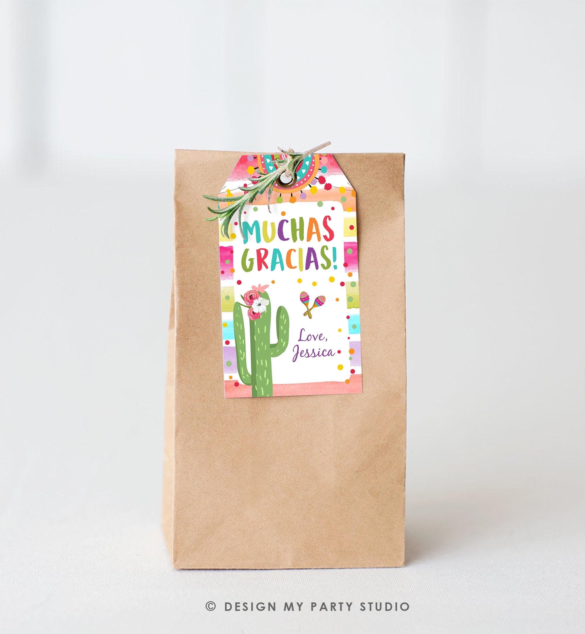 Editable Fiesta Favor Tag Cactus Floral Fiesta Birthday Thank You Gift Tag Cactus Mexican Label Muchas Gracias Corjl Template Printable 0134