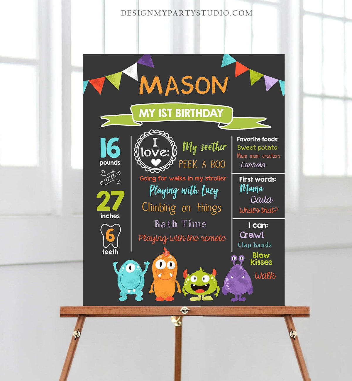 Editable Little Monsters Birthday Milestones Sign First Birthday Monster Decor 1st Party Boy Download Template Printable Corjl 0058