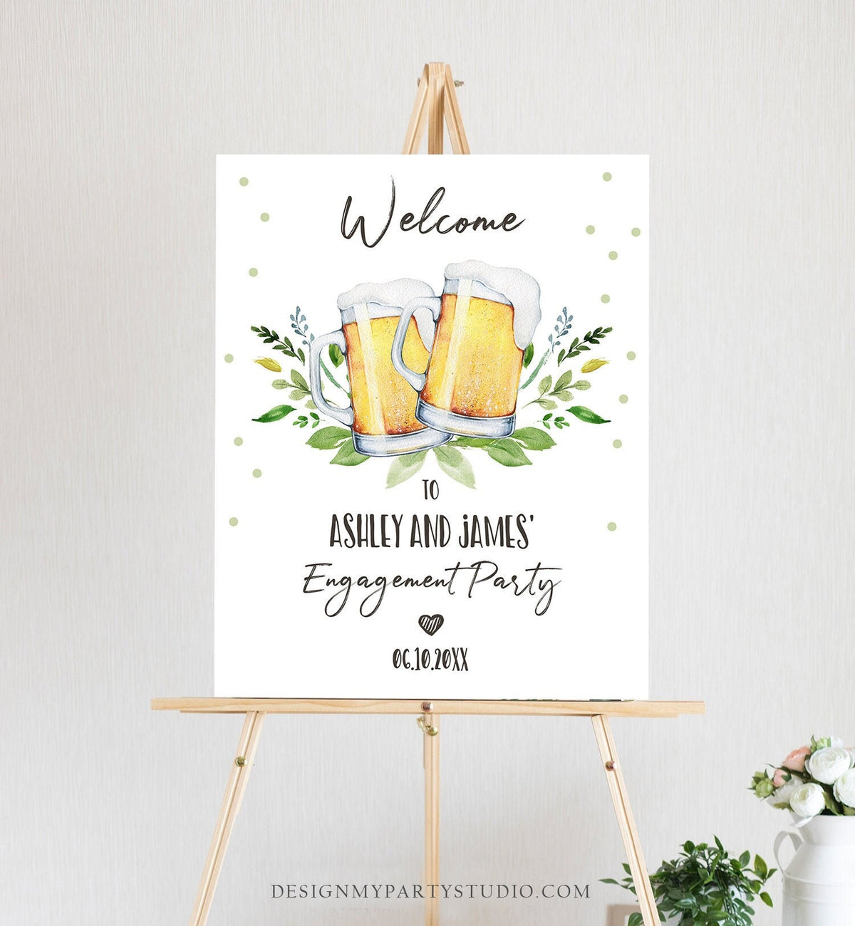 Editable Love is Brewing Welcome Sign Brewing Couples Shower Beers Cheers Wedding Shower Brews Before I Do Greenery Corjl Template 0190