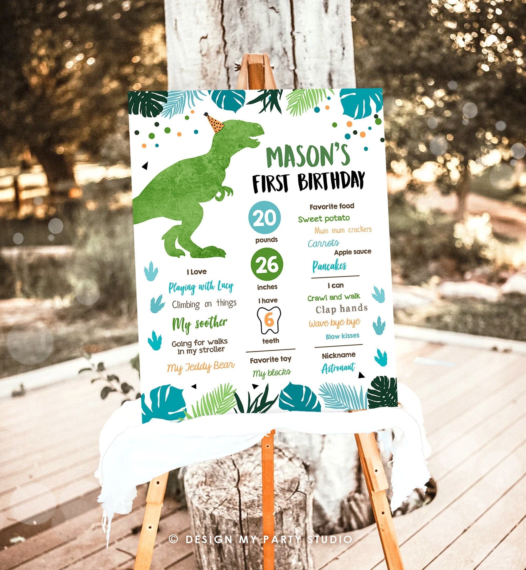 Editable Dinosaur Birthday Milestones Sign Dino Milestone Green Boy First Birthday Party Instant Download Corjl Template Printable 0389