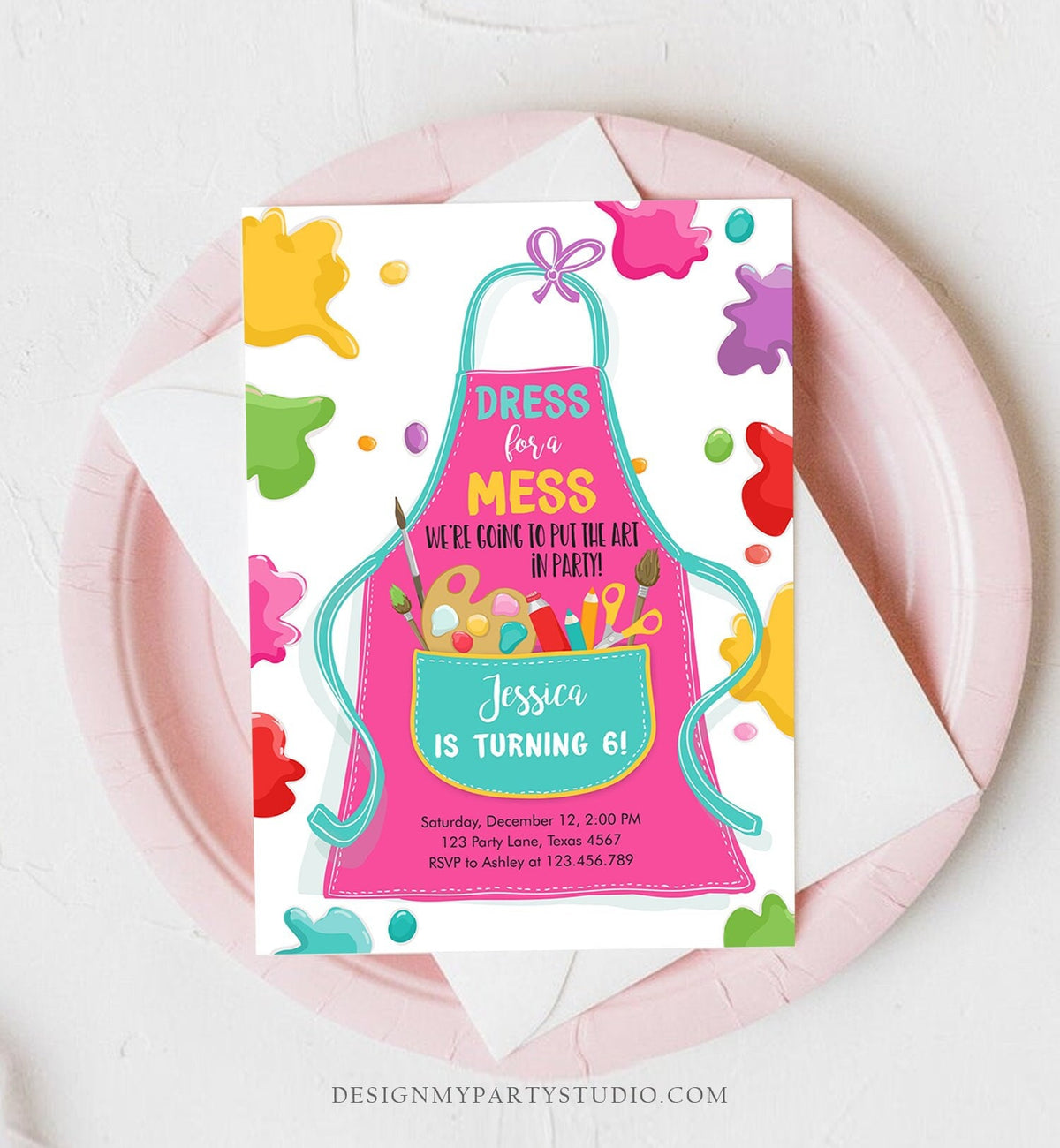 Editable Painting Party Invitation Art Party Birthday Invite Girl Pink Paint Craft Party Download Printable Template Digital Corjl 0319