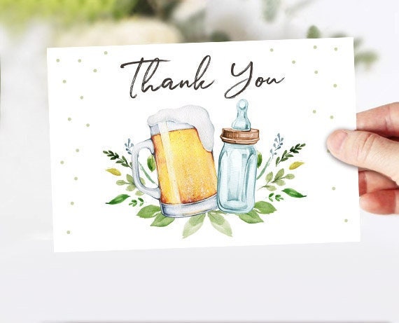 Brewing Thank you Card A Baby is Brewing Thank You Note 4x6&quot; Love is Brewing Beer Baby Shower Gender Neutral Digital Download Printable 0190