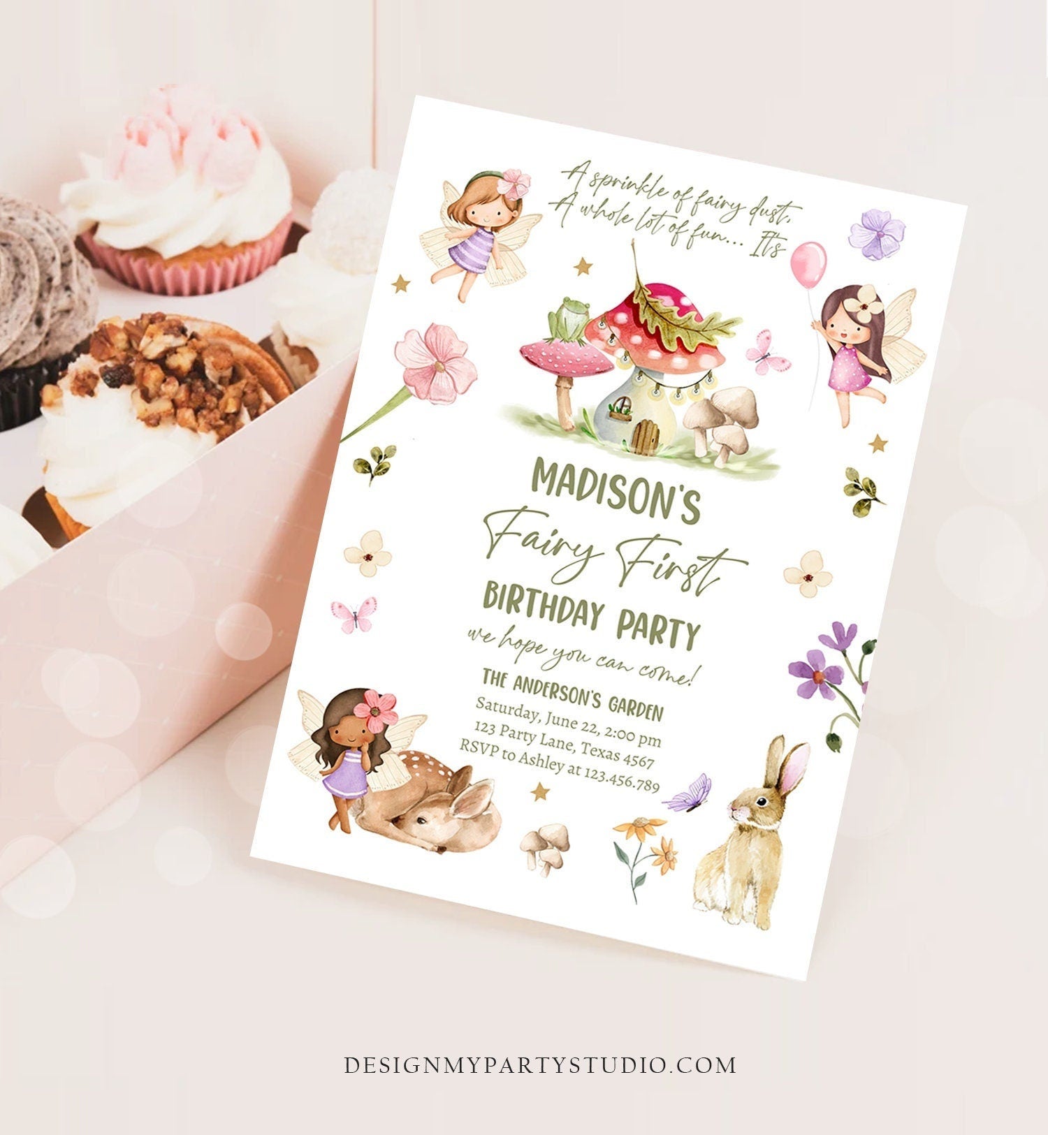 Editable Fairy Birthday Invitation Whimsical Enchanted Pixie Fairy Party Floral Fairy Invitation Girl Download Printable Template Corjl 0438