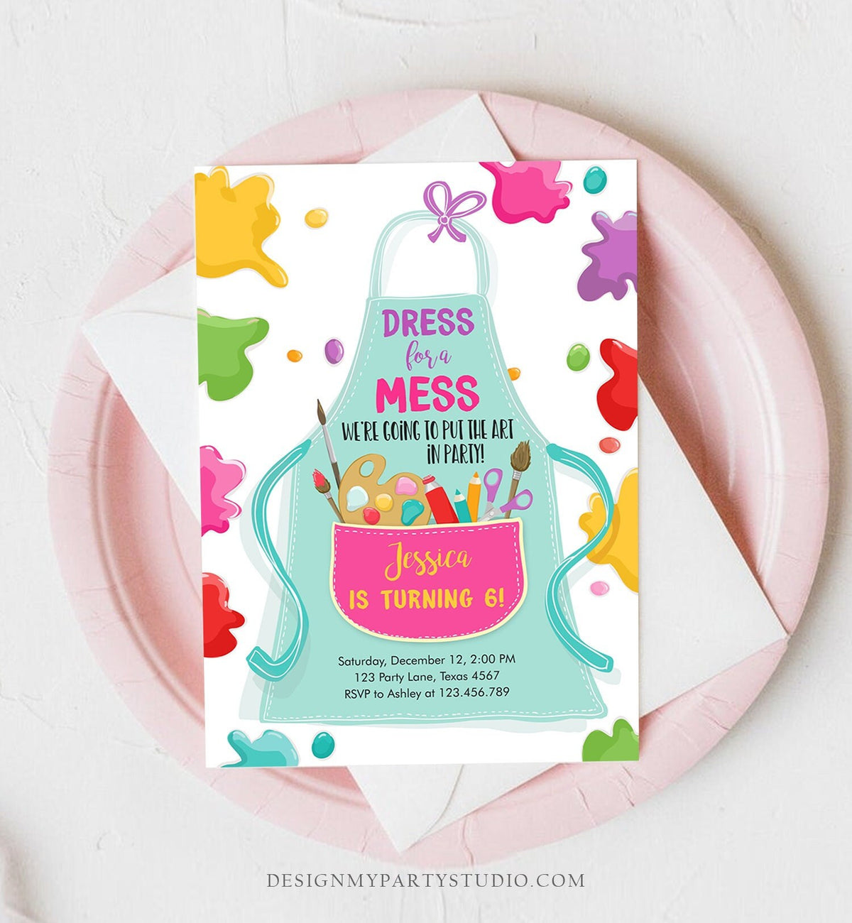 Editable Painting Party Invitation Art Party Birthday Invite Girl Pink Paint Craft Party Download Printable Template Digital Corjl 0319