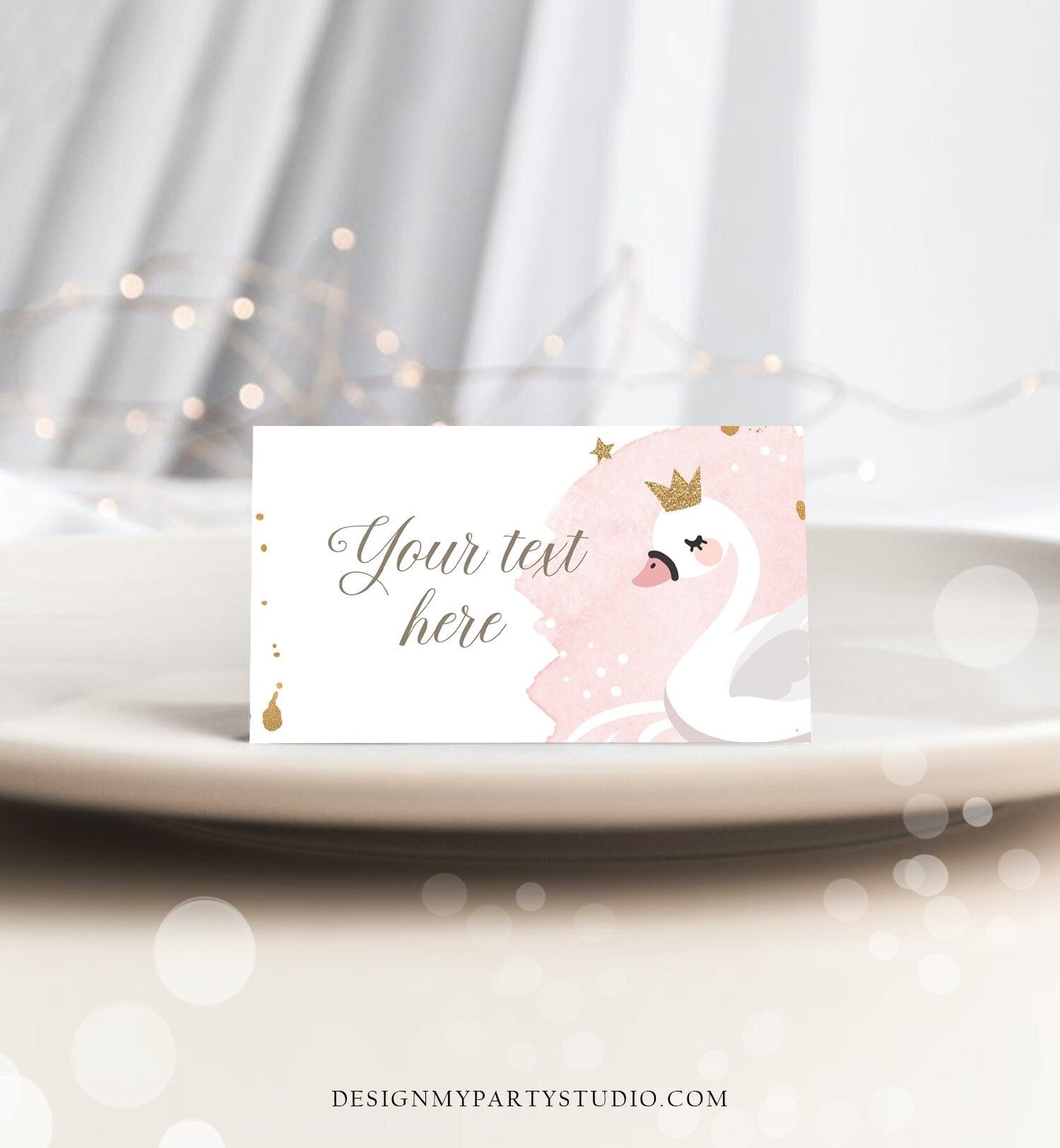 Editable Food Labels Swan Birthday Princess Swan Food Labels Place Card Tent Card Escort Card Swan Baby Shower Download Template Corjl 0382