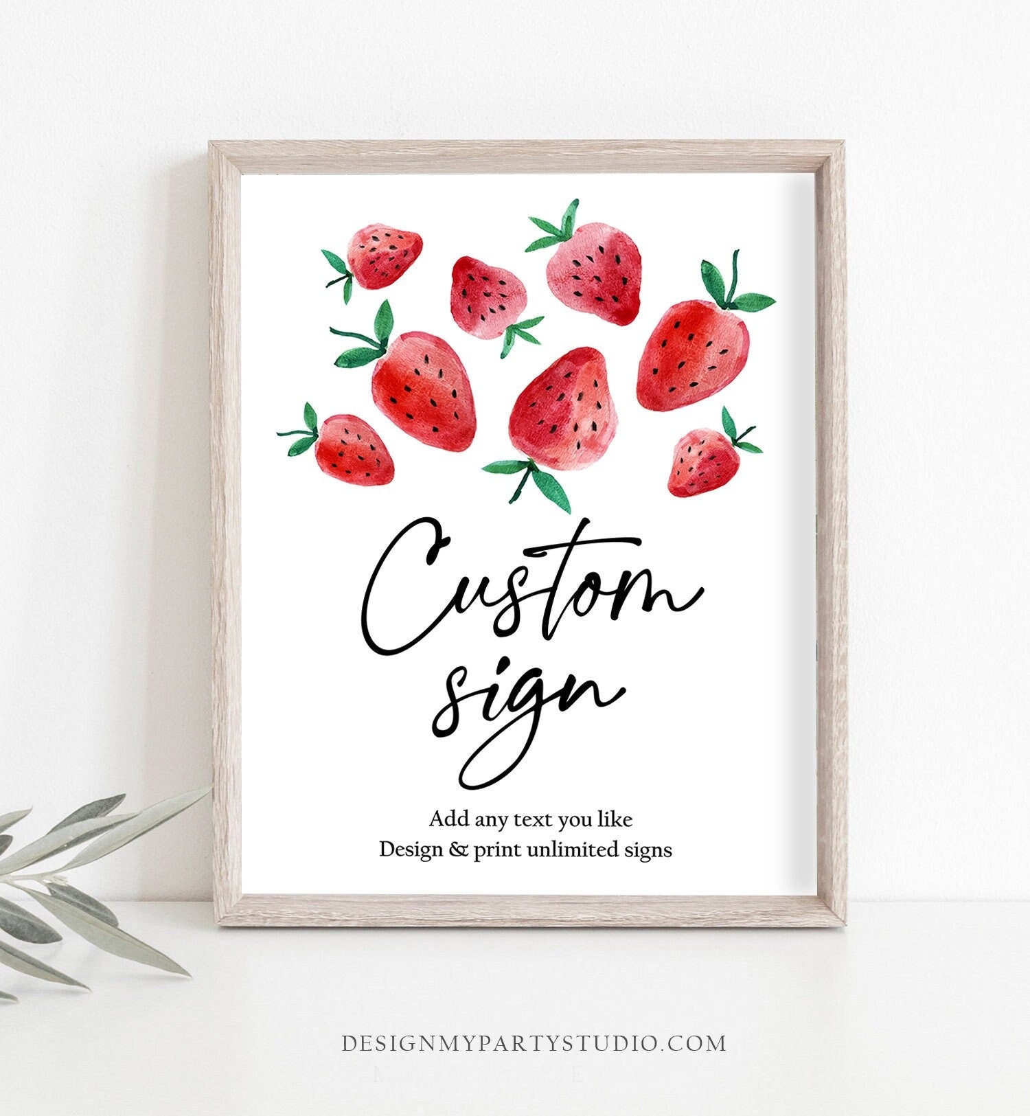 Editable Custom Sign Strawberry Birthday Sign Berry Sweet Birthday Party Decor Girl Strawberries Market 8x10 Download PRINTABLE Corjl 0399