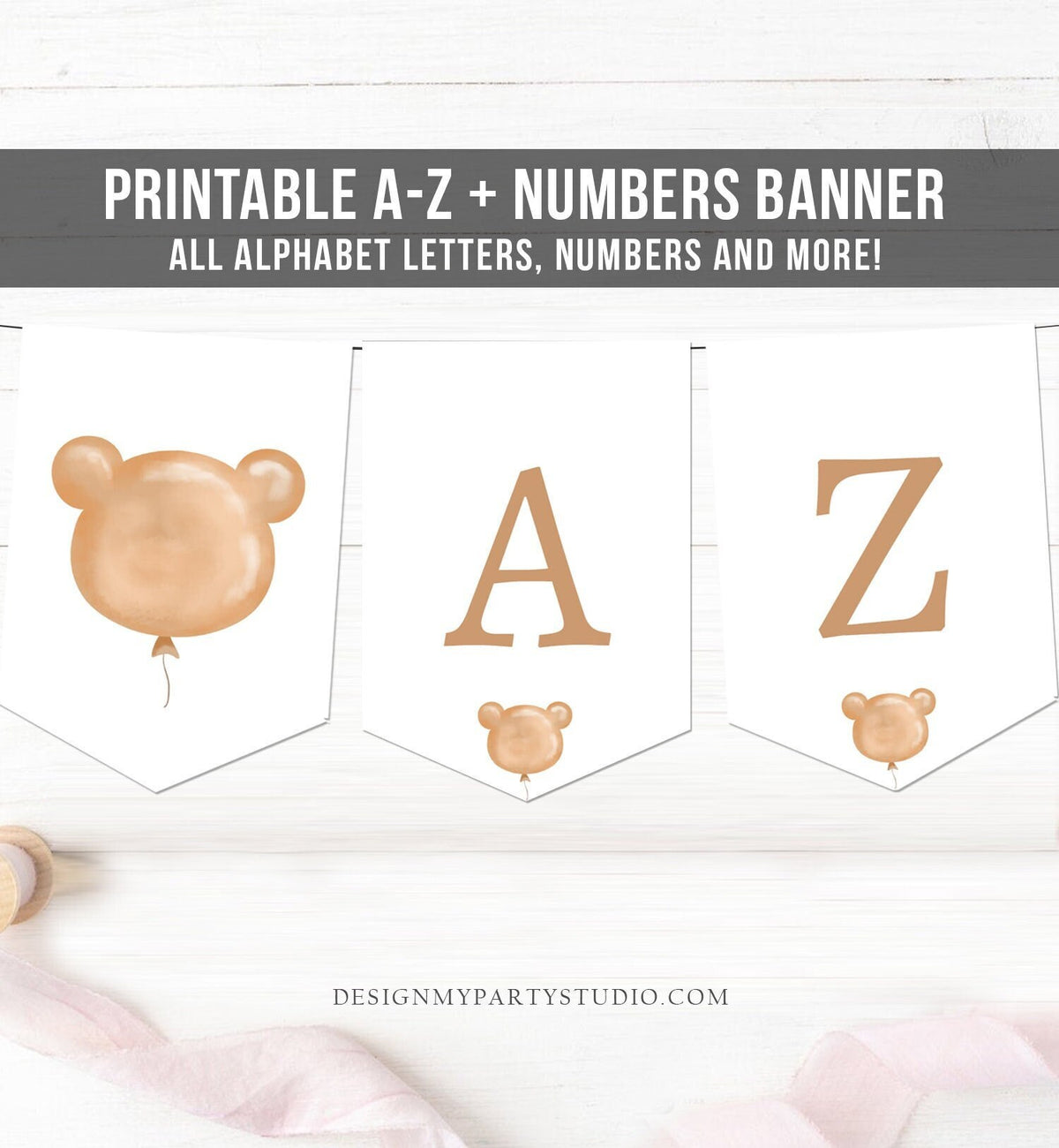 Alphabet Banner Teddy Bear Banner Girl Beary A-Z Birthday Banner Decor Cute Bear Picnic Instant Download PRINTABLE DIGITAL DIY 0439