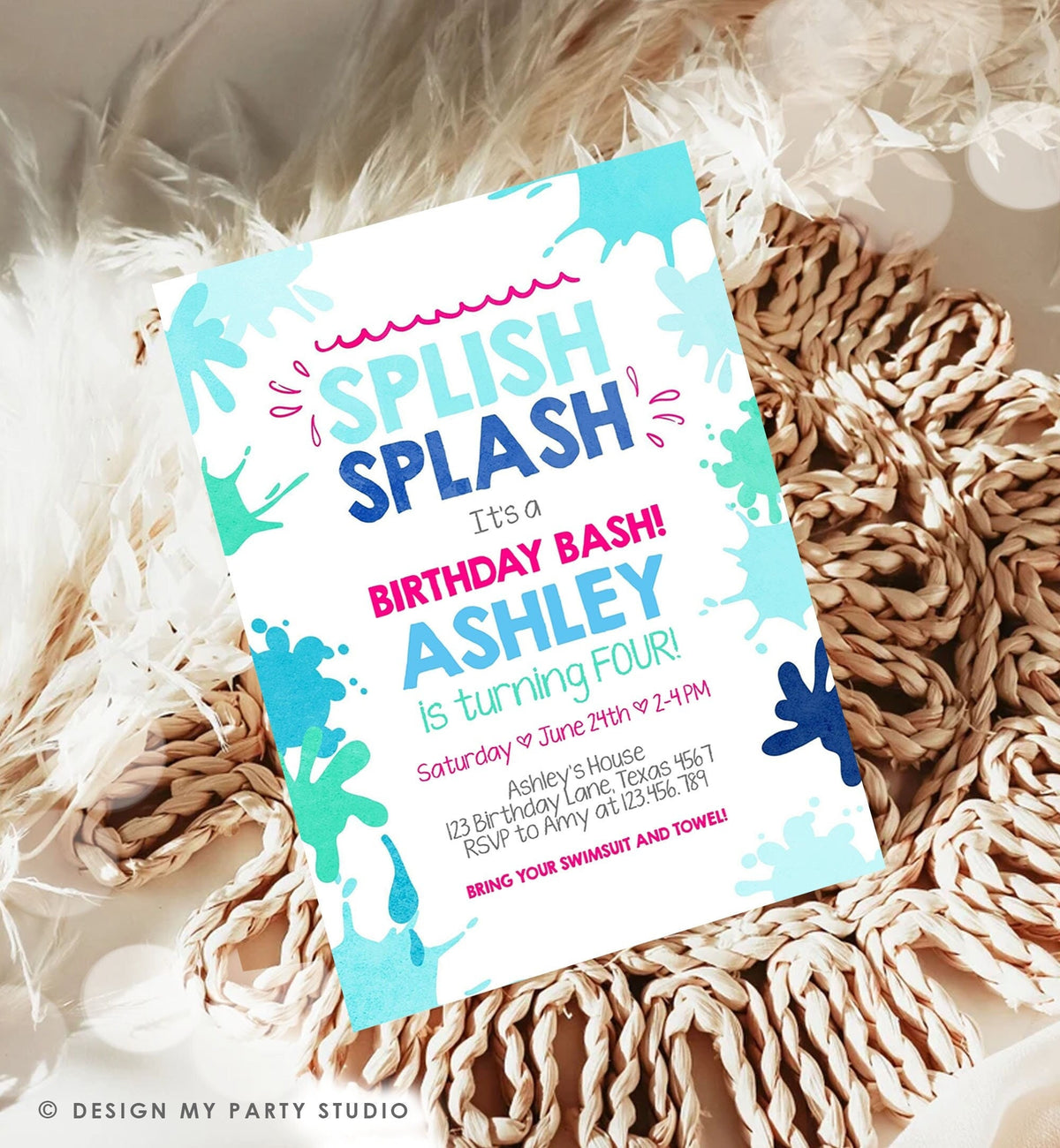 Editable Pool Party Invitation Splish Splash Birthday Invite Pool Party Bash Beach Swimming Summer Download Printable Template Corjl 0237