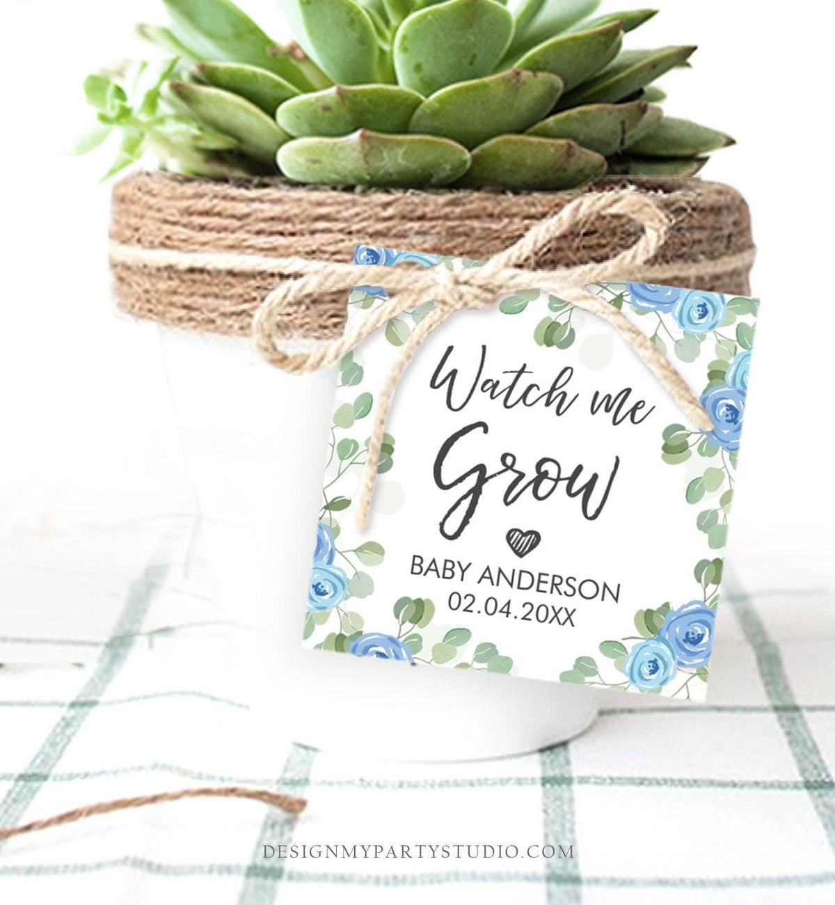 Editable Watch Me Grow Tags Baby Shower Favor Tags Plant Tags Cactus Succulent Thank You Tag Download Corjl Template Printable 0029