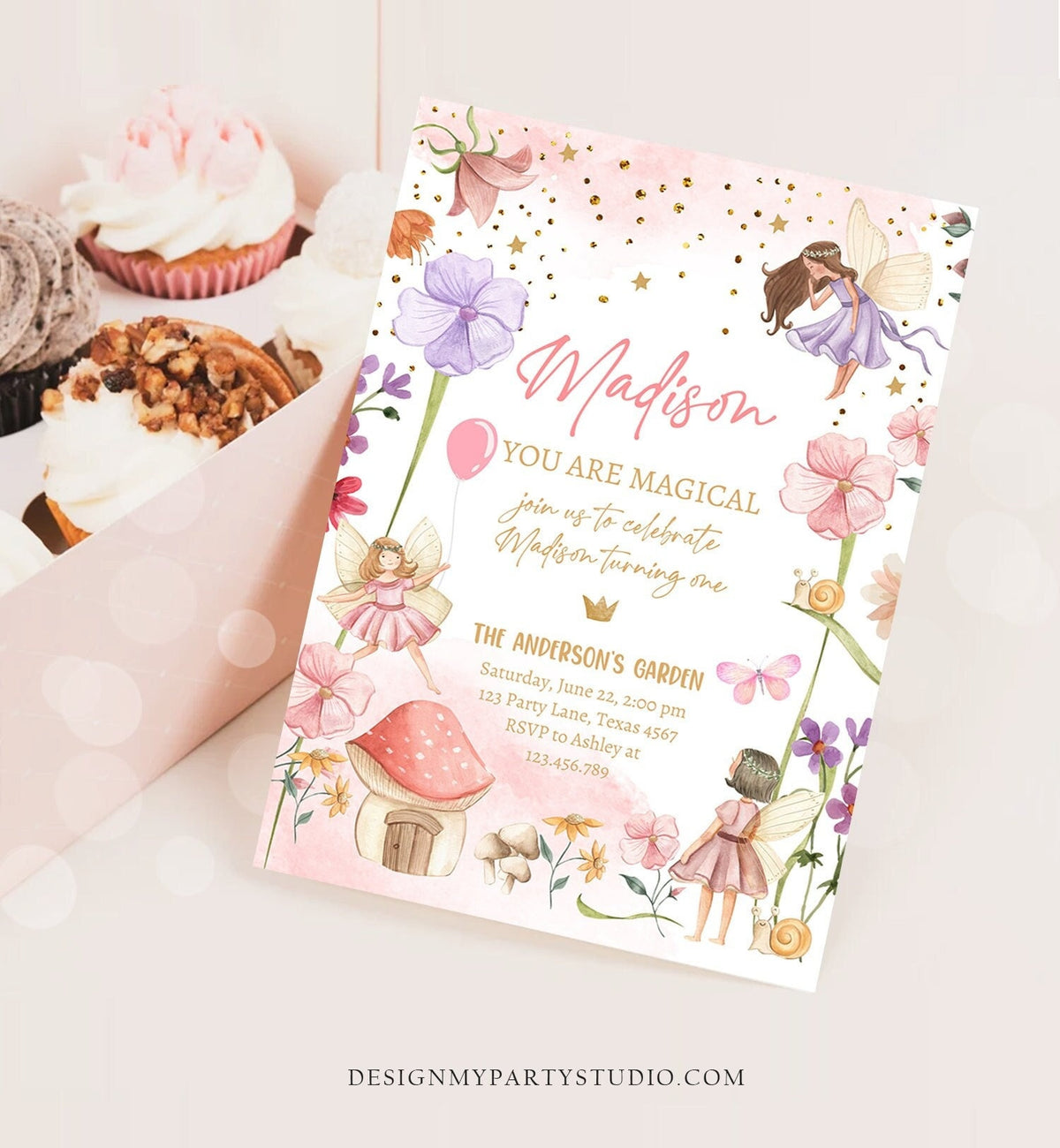 Editable Fairy Birthday Invitation Fairy Garden Birthday Fairy Forest Girls 1st Birthday Magical Download Template Corjl Printable 0406