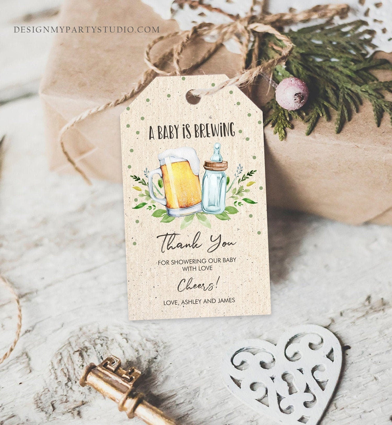 Editable A Baby is Brewing Baby Shower Favor Tags Beer Baby Shower Thank you Tags Brewing Label Neutral Tags Gift Tags Template Corjl 0190