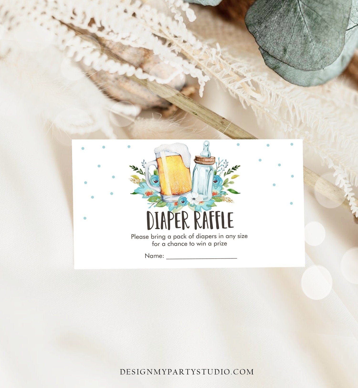 Editable Diaper Raffle Ticket Diaper Game Card Baby is Brewing Baby Shower Boy Insert Beers Bottles Download Template Corjl PRINTABLE 0190