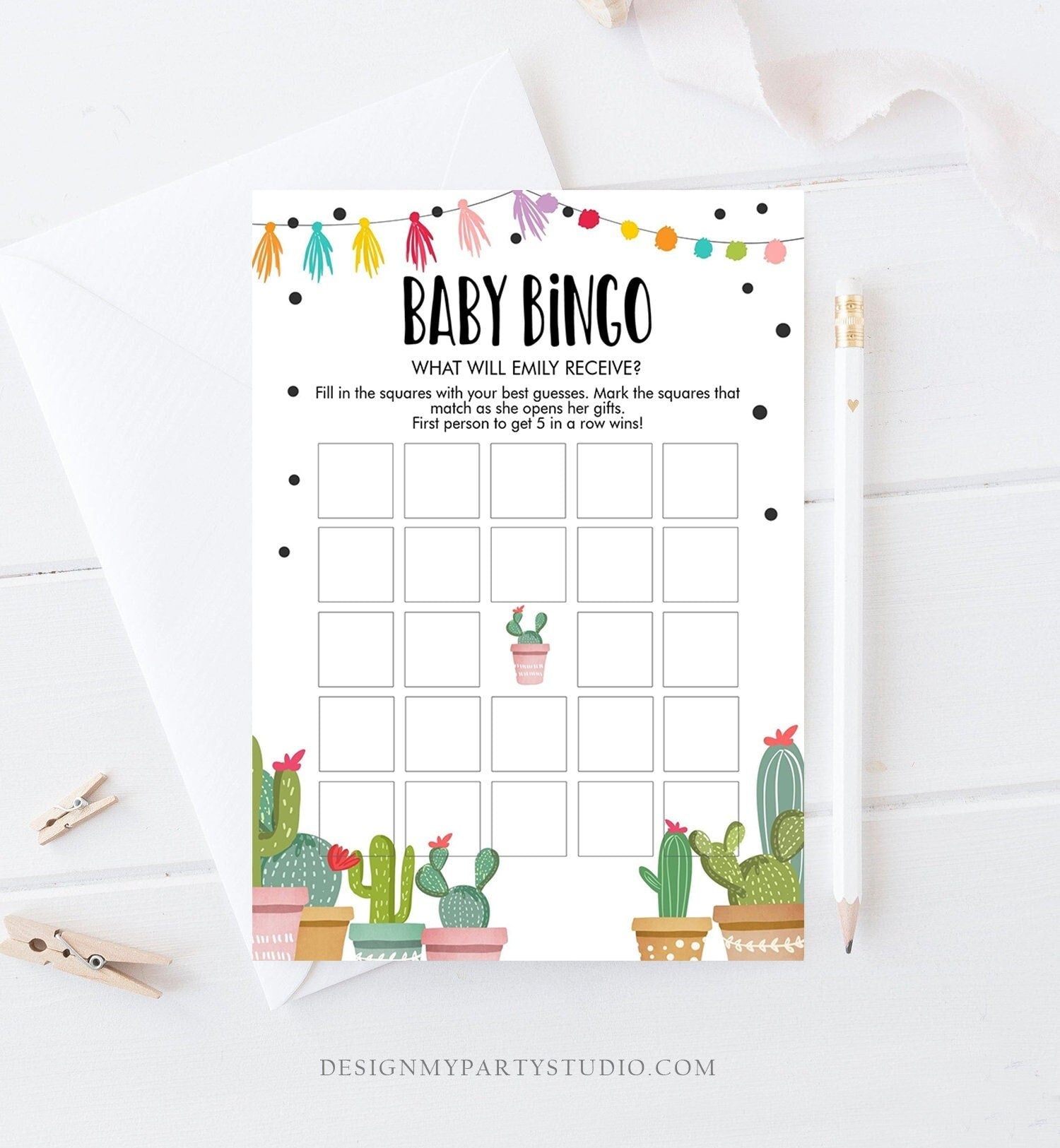 Editable Baby Bingo Game Cactus Baby Fiesta Mexican Shower Game Baby Coed Sprinkle Games Instant Download Corjl Template Printable 0254